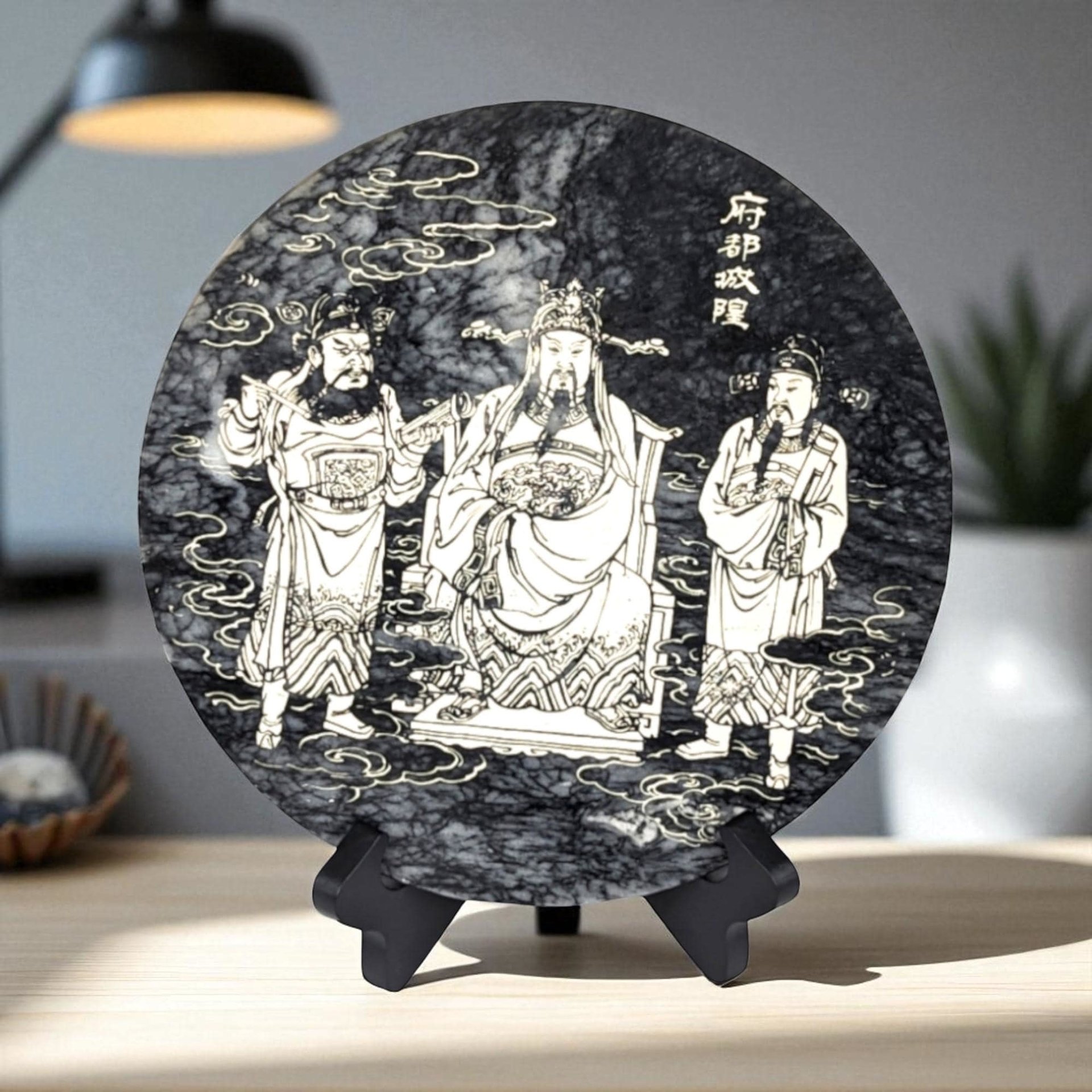 Vintage Chinese Marble Plaque: Cheng Huang, City God Asian Art