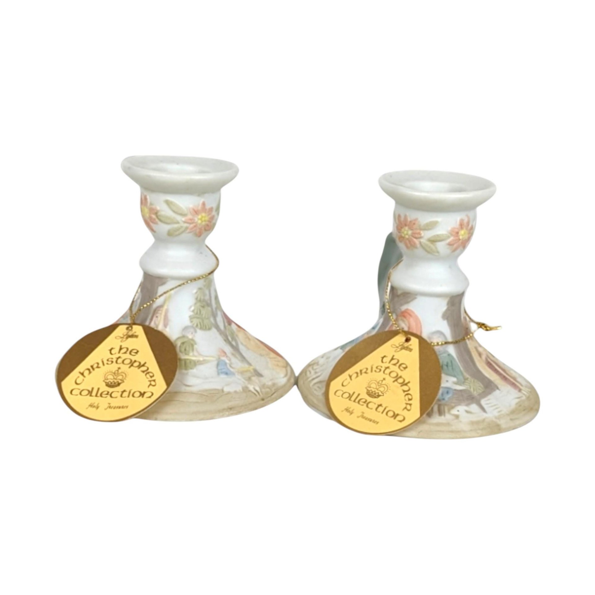 Lefton Christopher Collection Candle Holder Pair: Vintage Nativity Christmas Decor (03430)