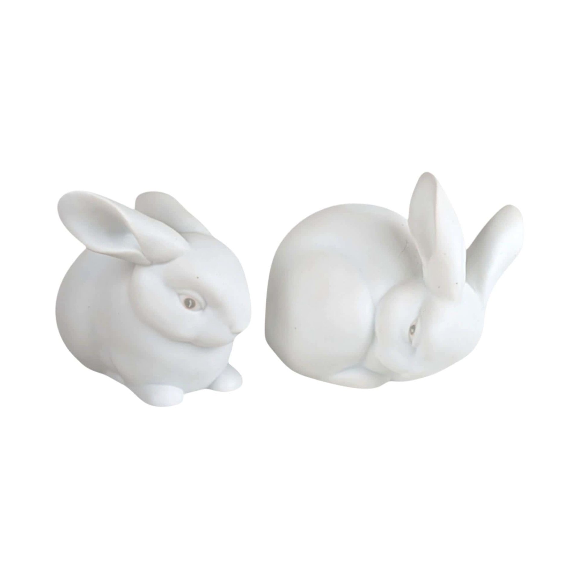 Dept 56 White Bunny Pair: Vintage Porcelain Rabbit Figurines for Easter Decor