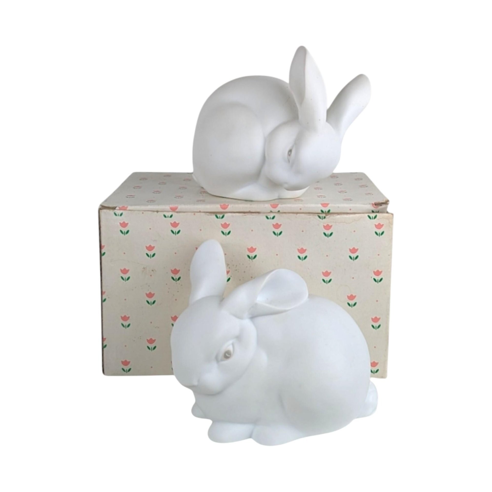 Dept 56 White Bunny Pair: Vintage Porcelain Rabbit Figurines for Easter Decor