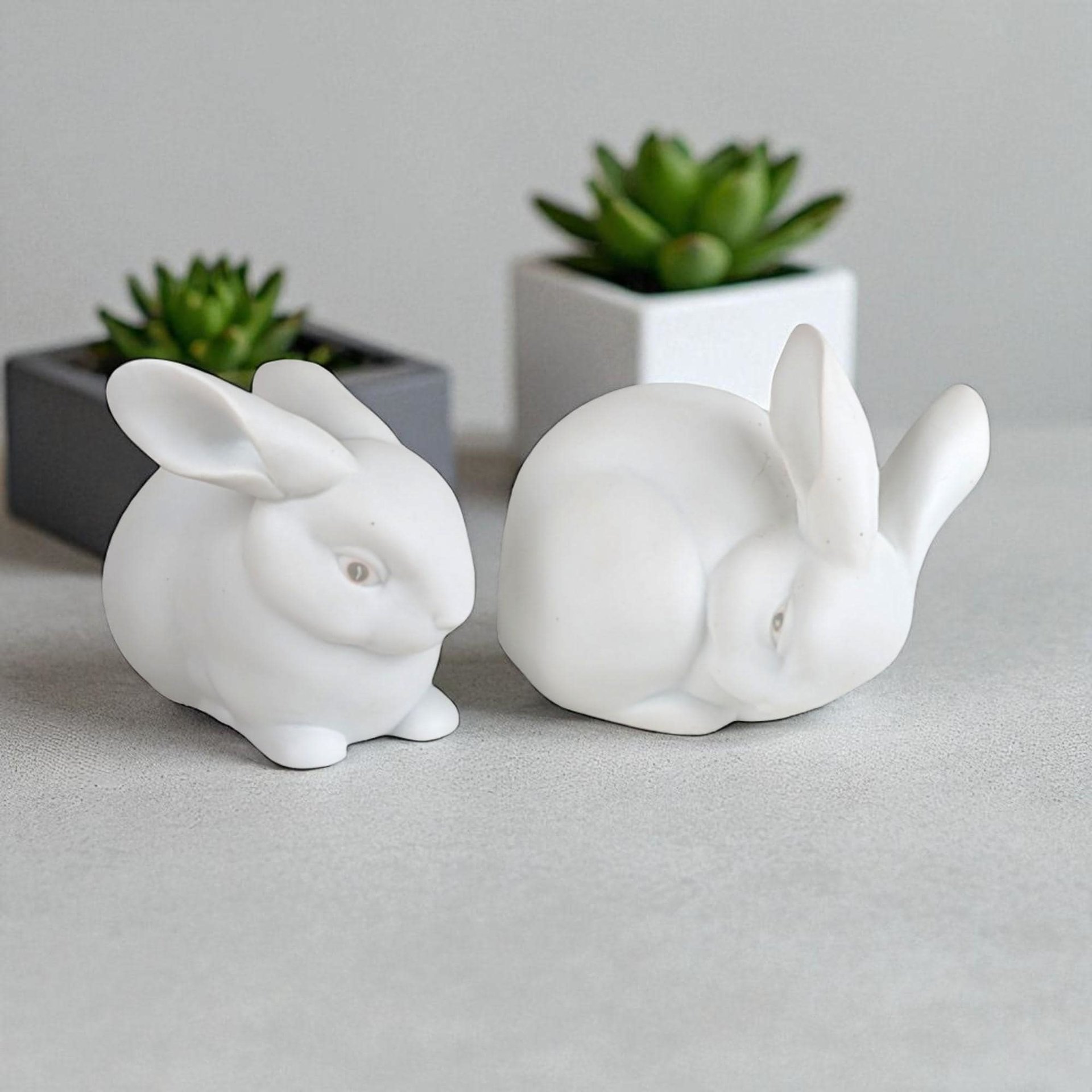 Dept 56 White Bunny Pair: Vintage Porcelain Rabbit Figurines for Easter Decor