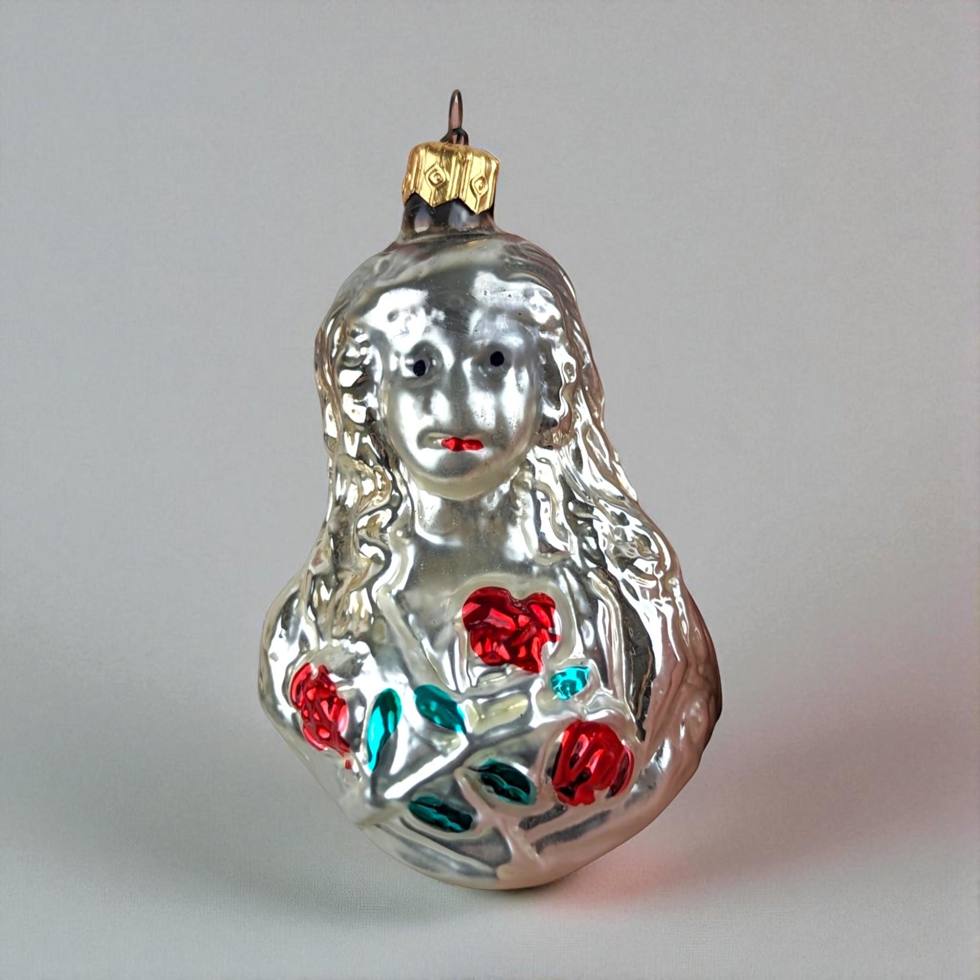 Vintage Inge-Glas Angel with Roses Christmas Ornament - German Glass Ornament