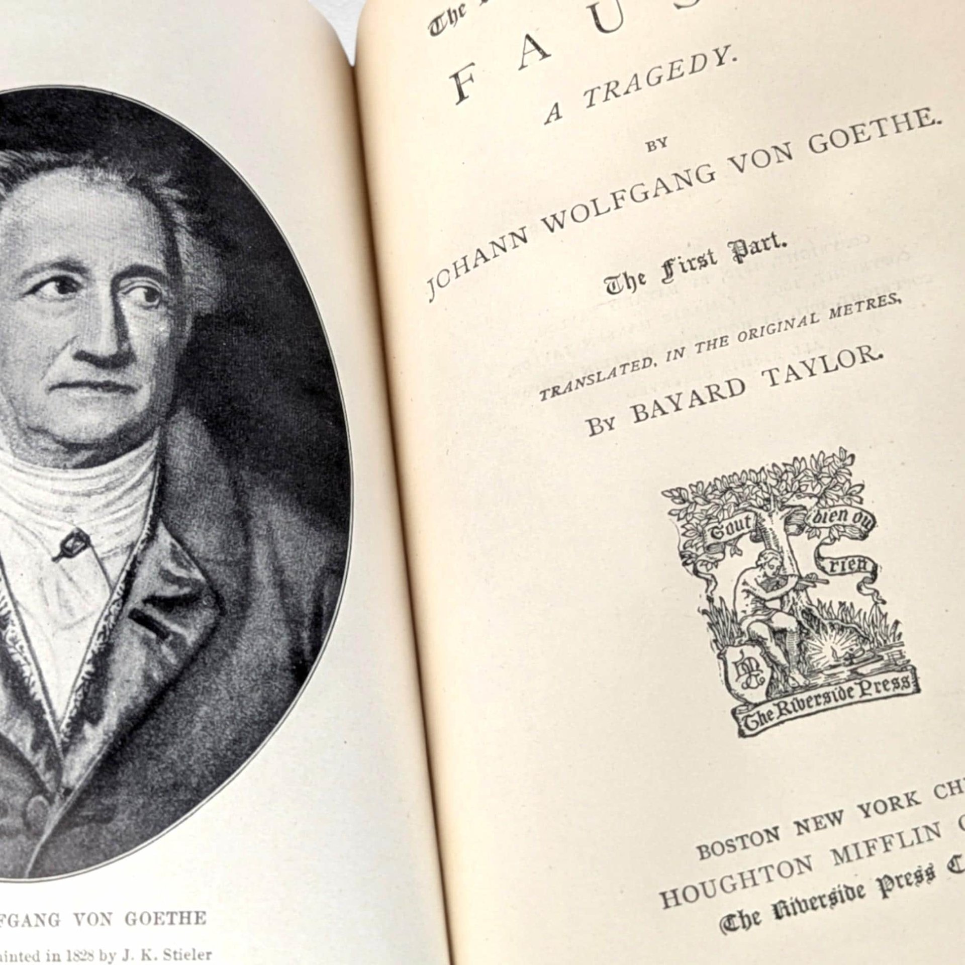 Antique Goethe's Faust Part 1: Bayard Taylor Translation, Collectible Hardcover
