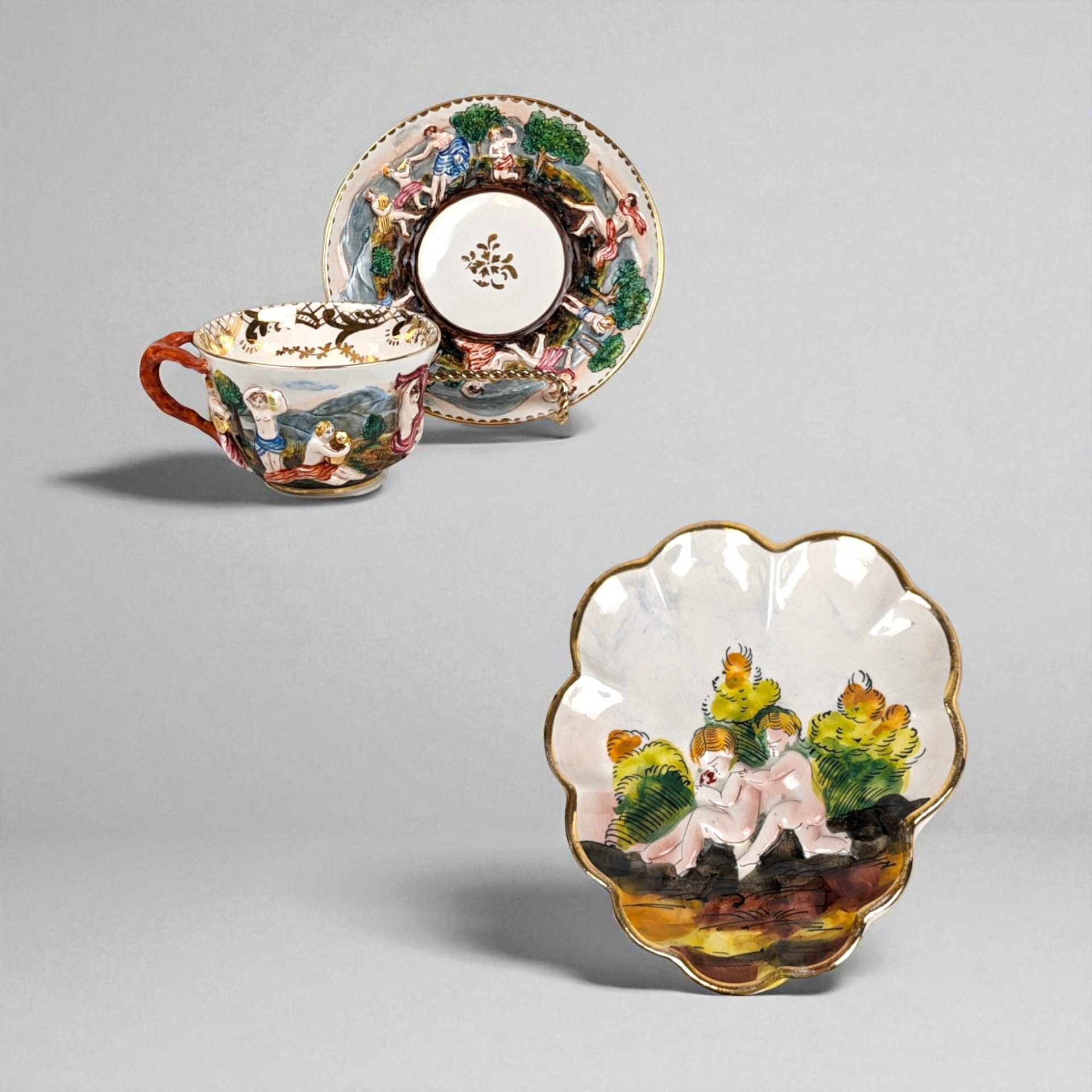 Vintage Capodimonte Cup and Saucer Set with Trinket Dish: Hand-Painted Italian Porcelain