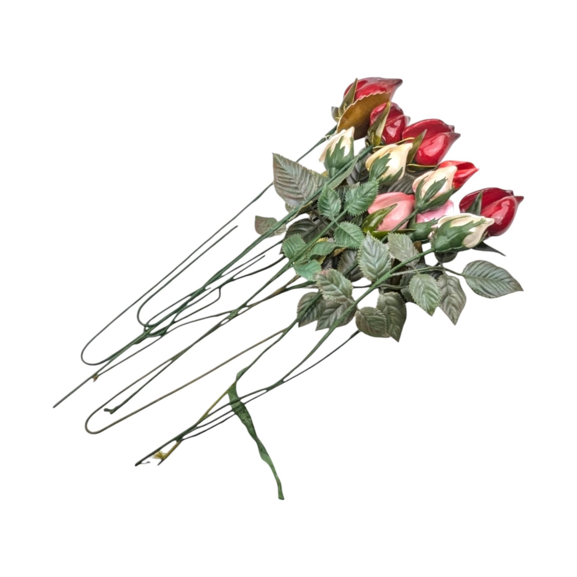 Vintage Glossy Artificial Rose Bunch - Mid Century Modern Faux Floral Decor