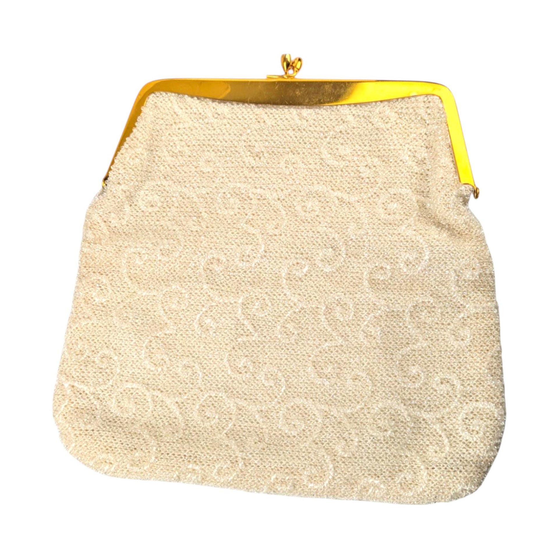 Vintage Beaded Clutch Purse: 1950s Gold Frame Evening Bag