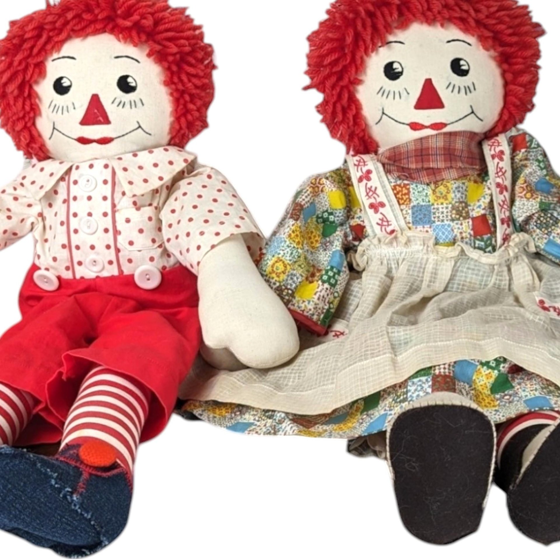 Vintage Handmade Raggedy Ann and Andy Dolls, 20 Inch Rag Dolls, Collectible Dolls, Soft Dolls, Children's Toys