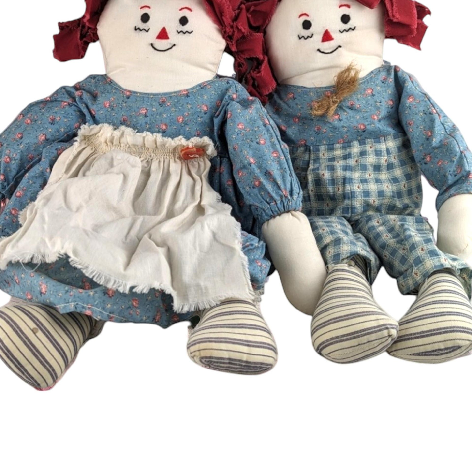 Vintage Raggedy Ann and Andy Dolls, Handmade Rag Dolls, 15 Inch Raggedy Ann, 15 Inch Raggedy Andy, Collectible Dolls, Gift for Collector