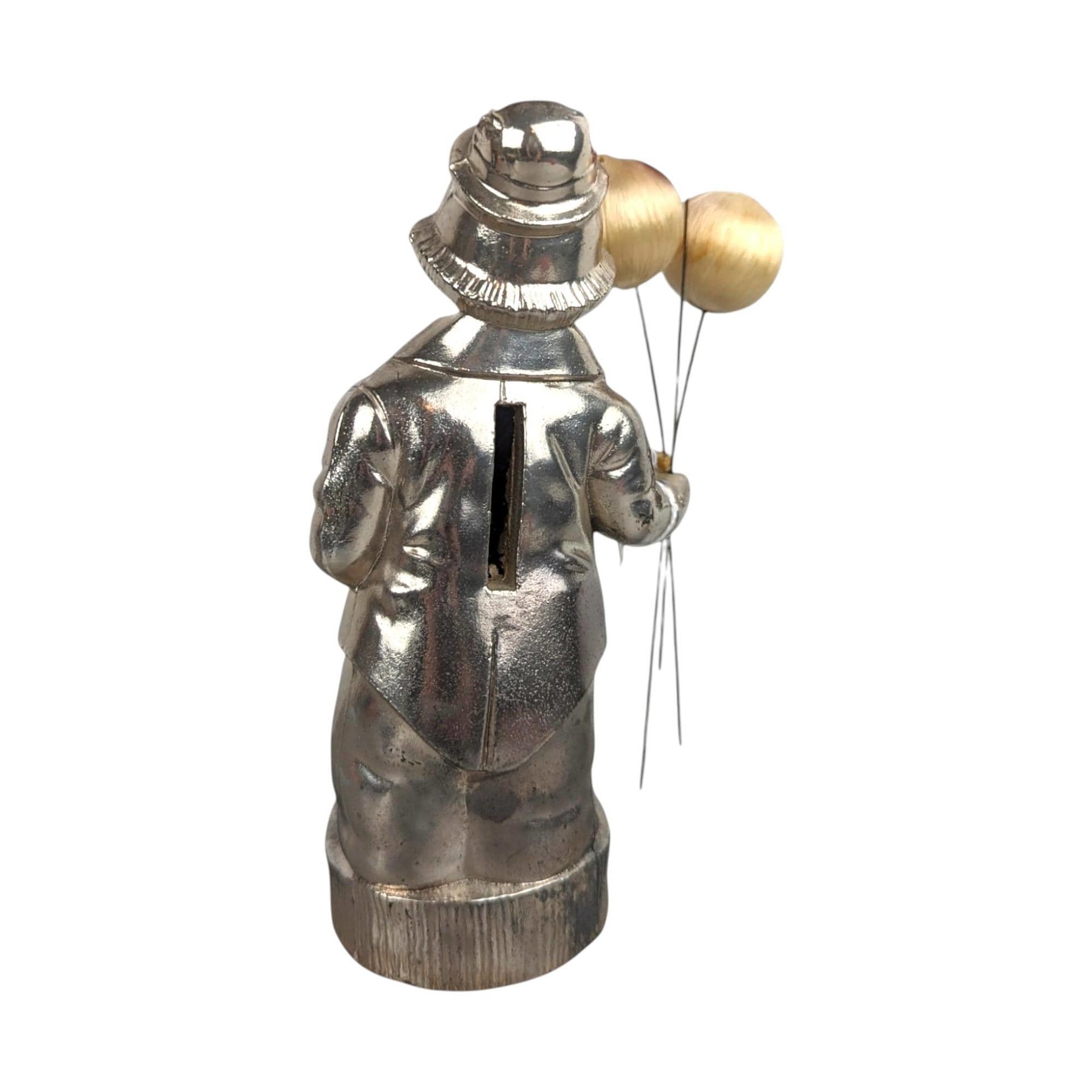 Vintage Silver-Tone Metal Clown Bank: Collectible Coin Bank