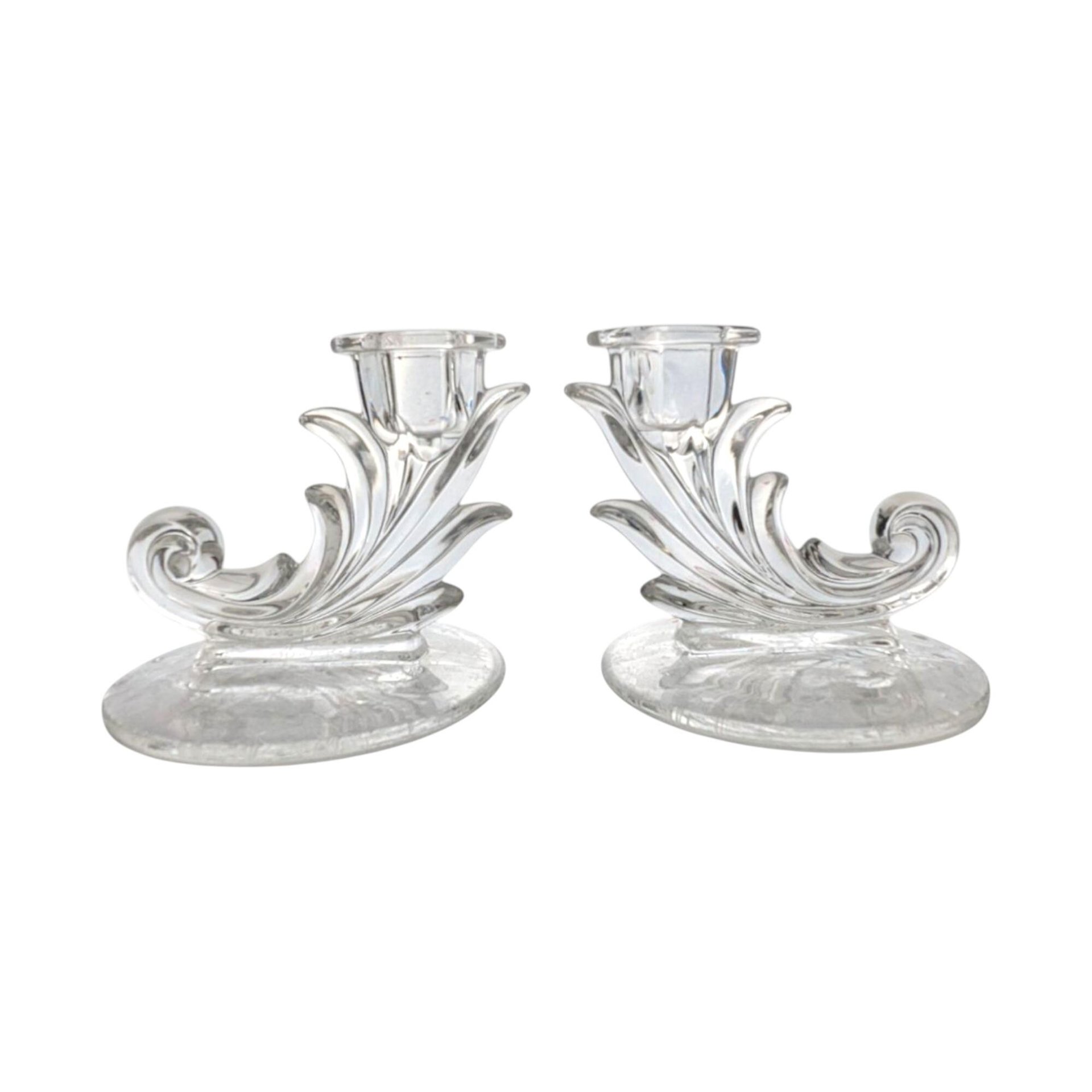 Fostoria Navarre Crystal Candlesticks: Vintage Etched Glass Pair