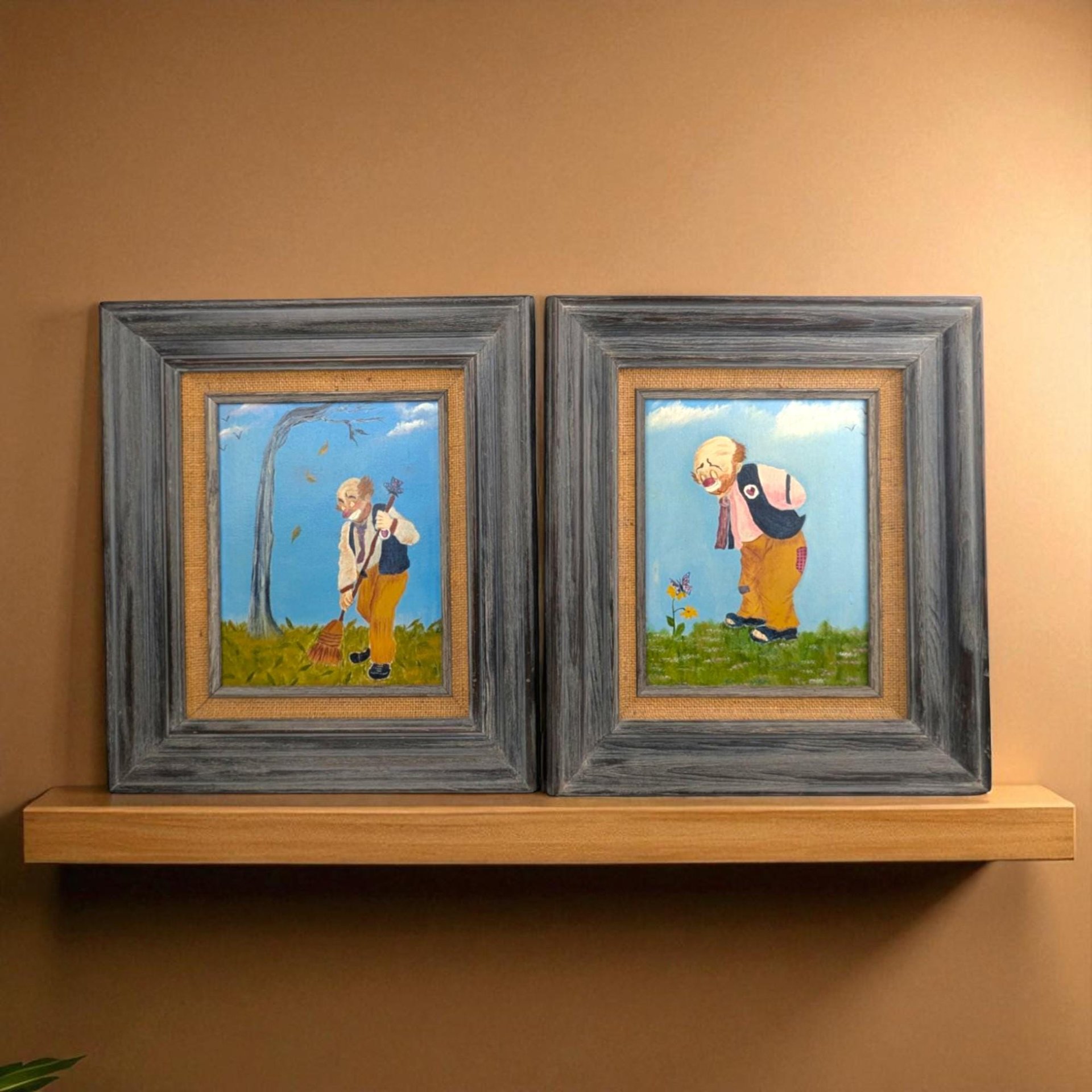 Vintage Clown Painting Set: Art, Whimsical Circus Wall Decor 16.25" x 14"