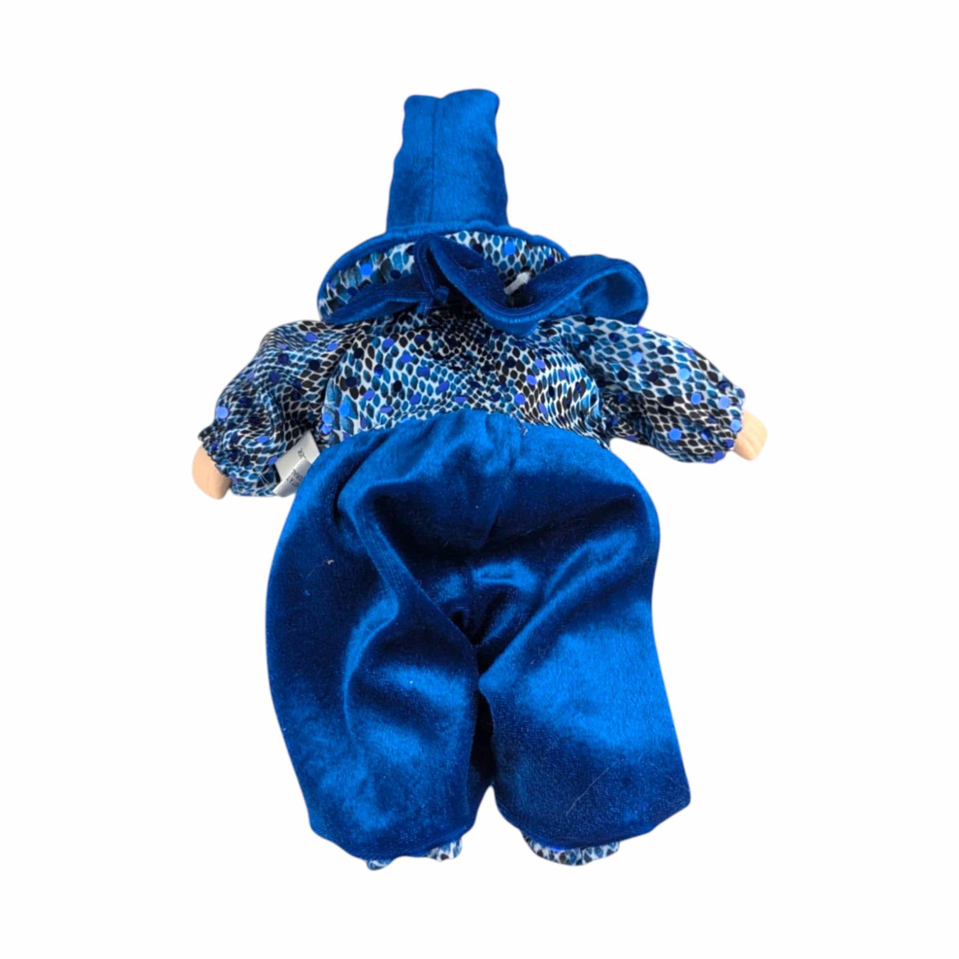 Vintage Blue Harlequin Doll: Porcelain Clown Baby Figurine, Whimsical Home Decor