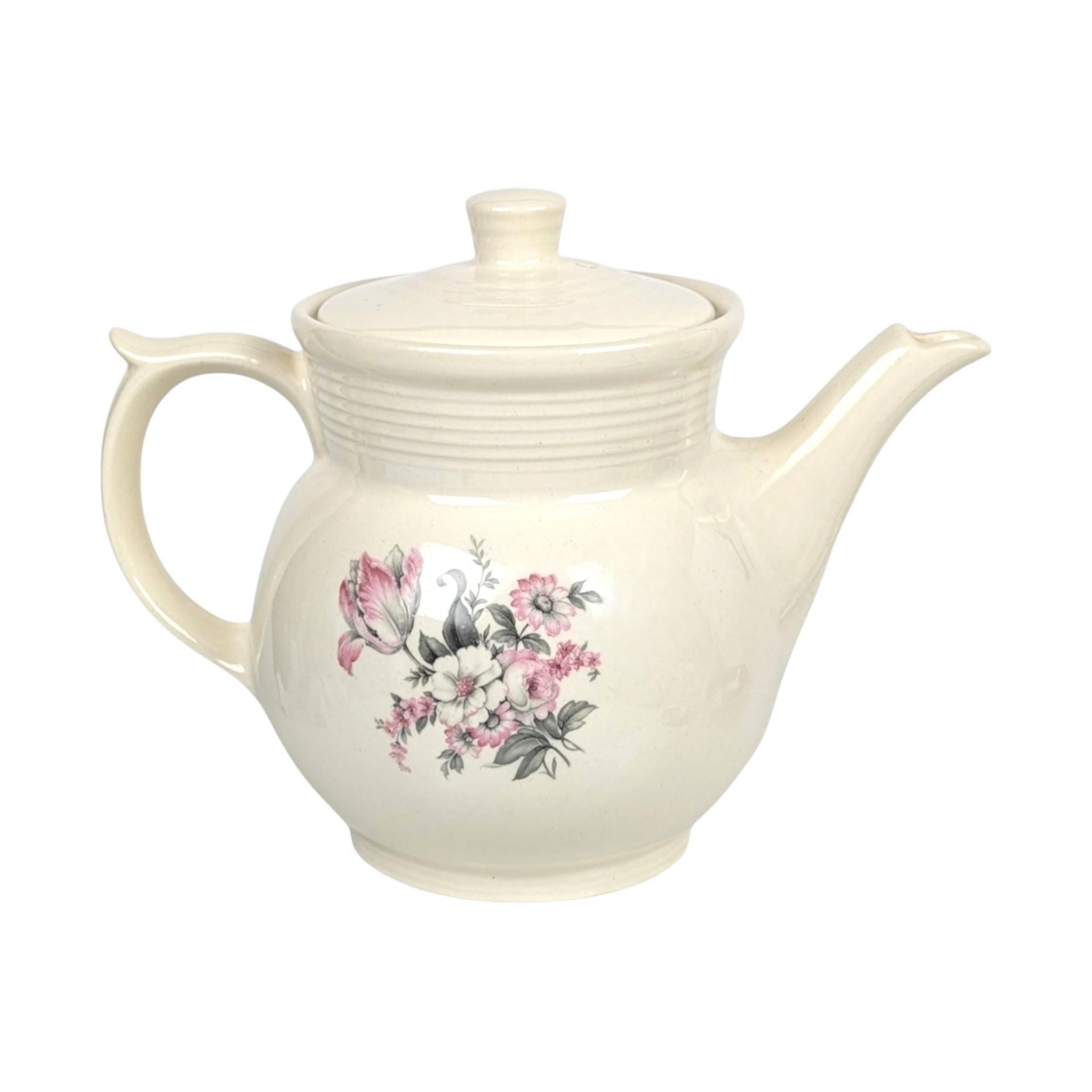Vintage Drip-O-Lator Coffee Pot: Cream Ceramic Vase with Pink Flowers