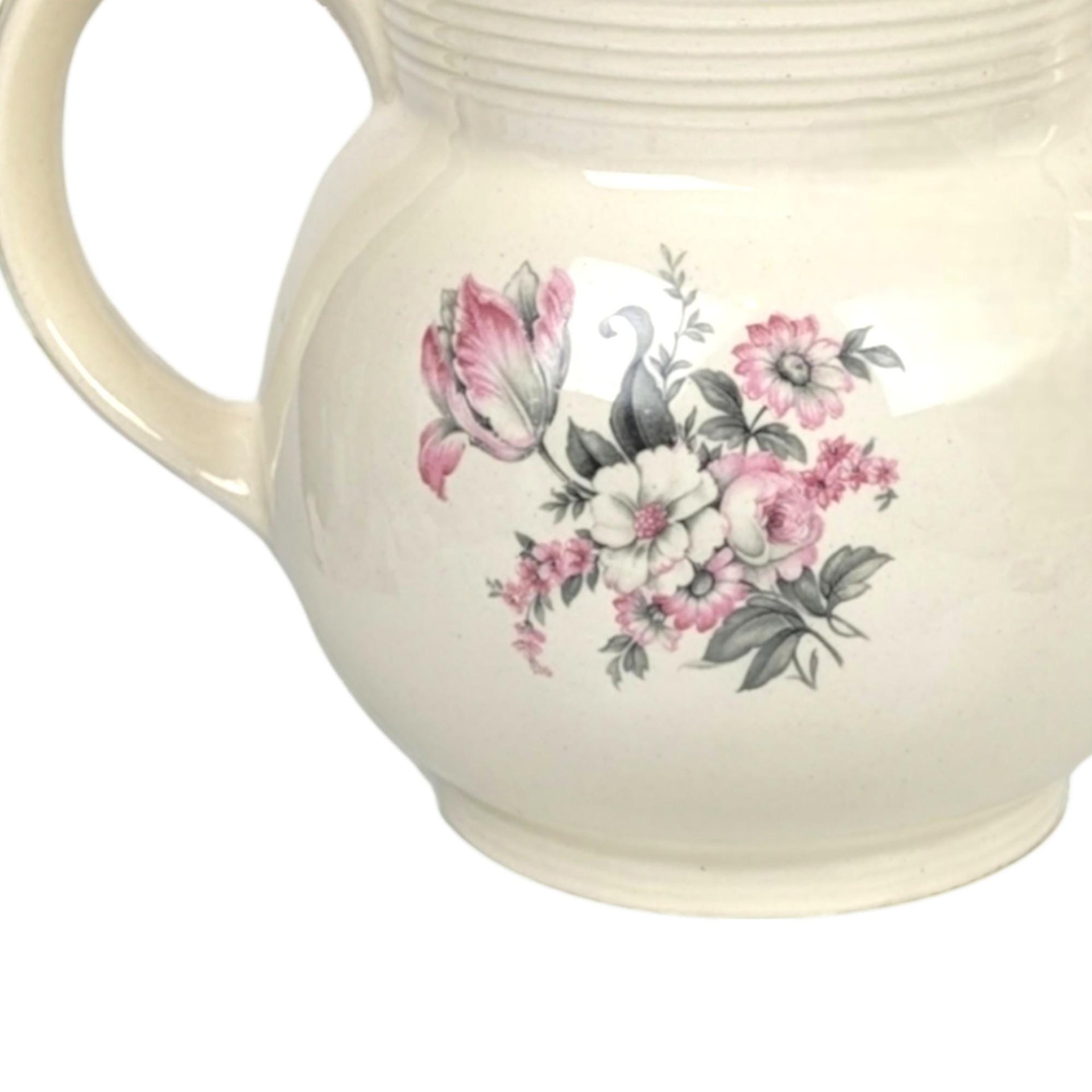 Vintage Drip-O-Lator Coffee Pot: Cream Ceramic Vase with Pink Flowers