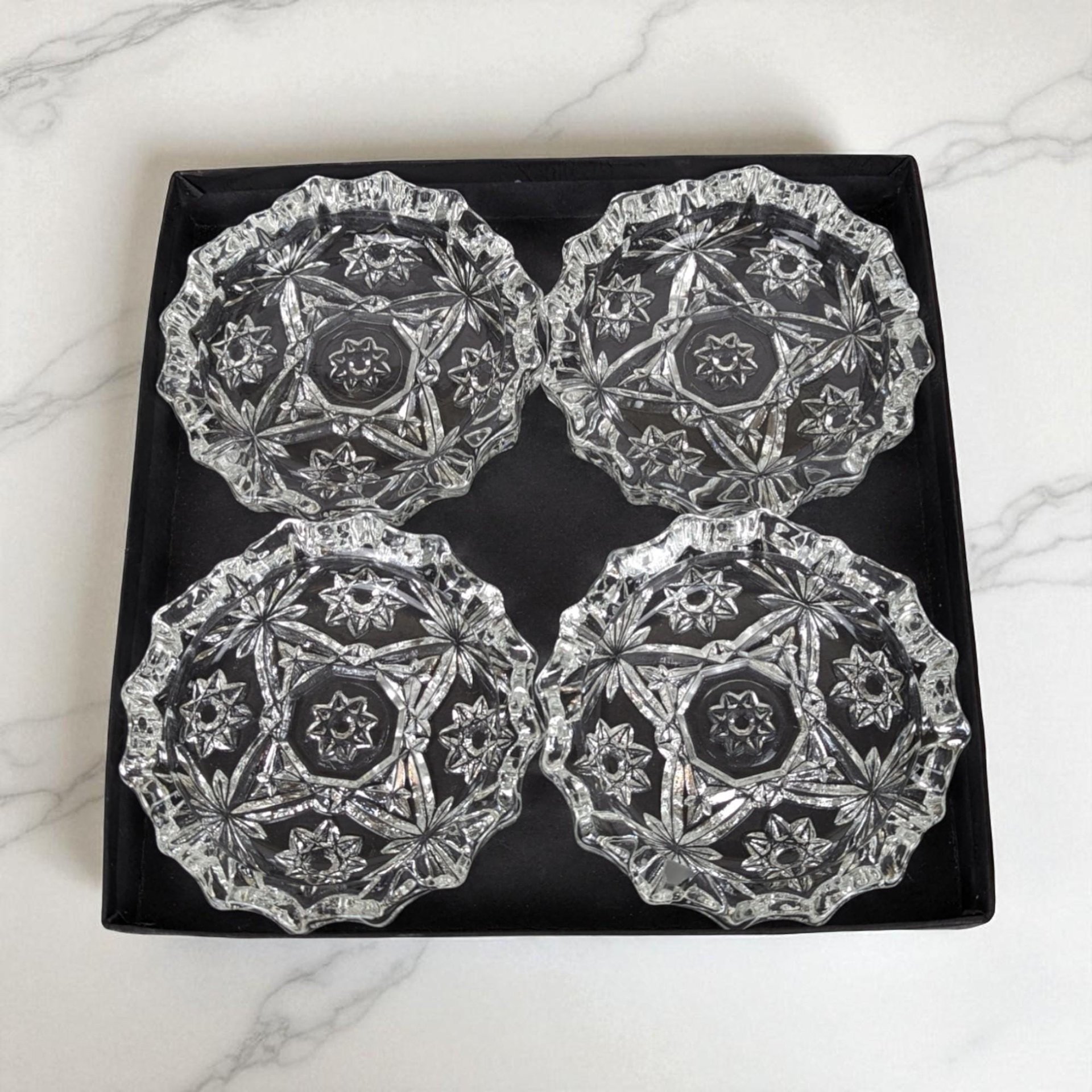 Vintage Anchor Hocking Ashtrays: Early American Prescut Pattern Glass, Set of 4
