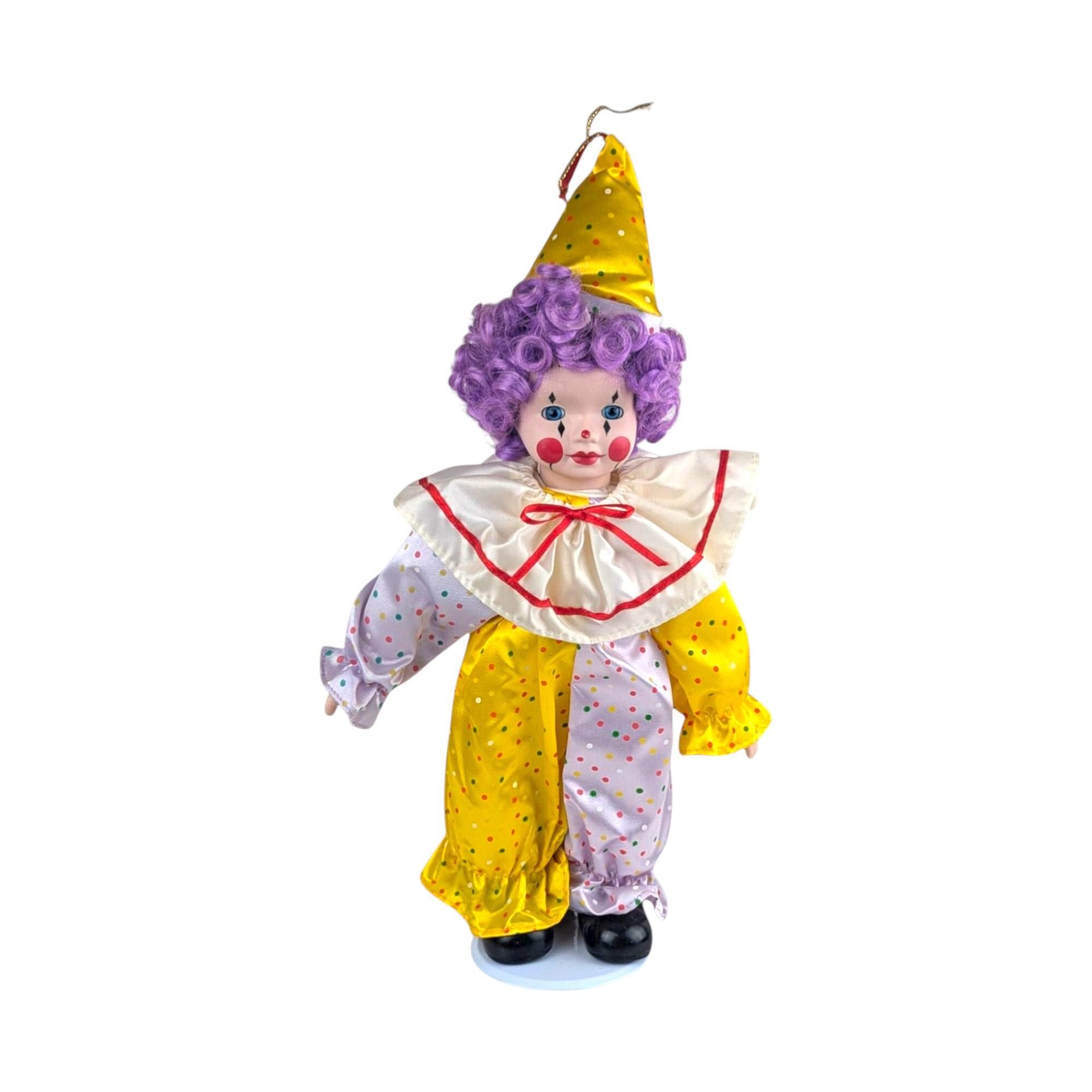 Vintage Soft Expressions Porcelain Clown Doll: Purple Hair, Collectible