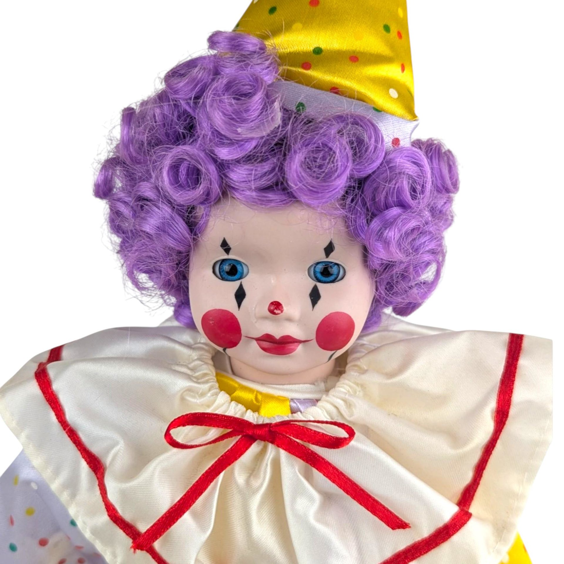 Vintage Soft Expressions Porcelain Clown Doll: Purple Hair, Collectible