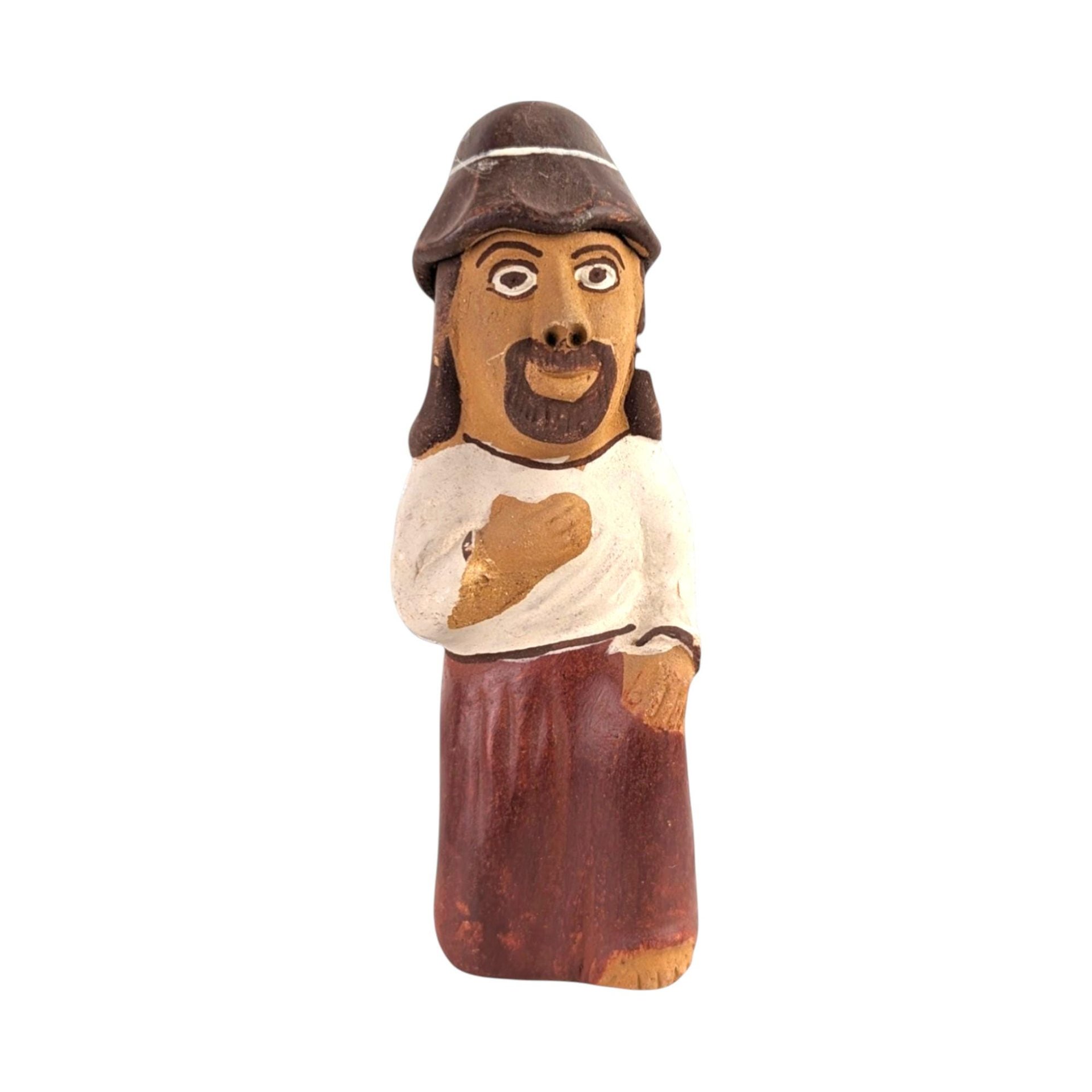 Vintage Clay Man Whistle: Handmade Folk Art Figure