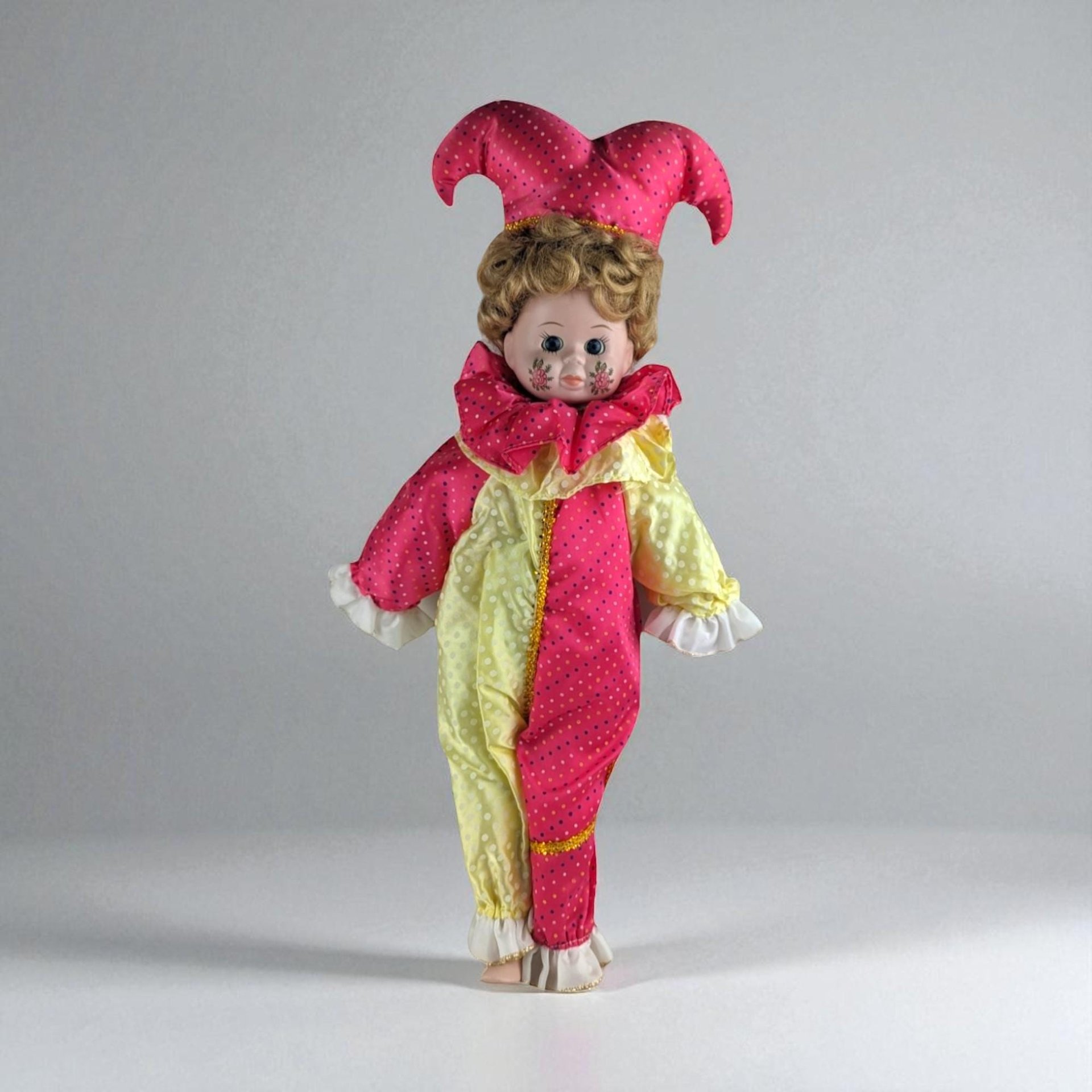 Vintage Harlequin Jester Doll: Whimsical Clown Decor, Collectible Figurine