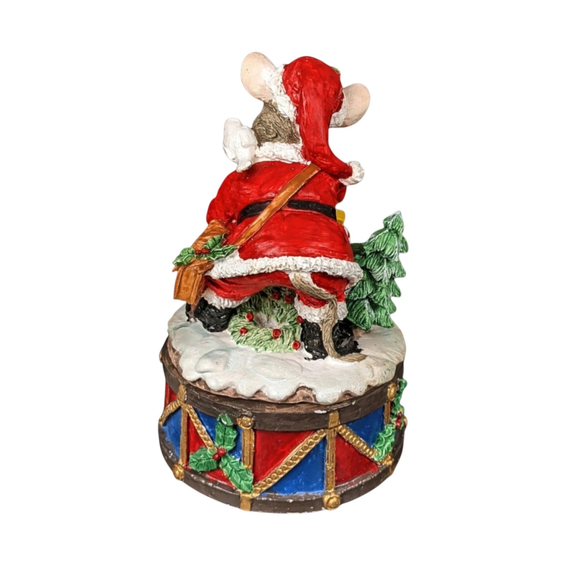 Vintage Resin Christmas Mouse Music Box: Musical Holiday Figurine Decor
