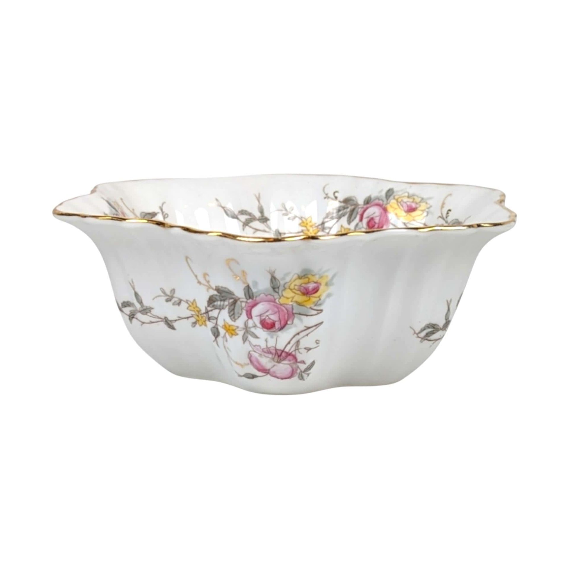 Vintage German Porcelain Serving Bowl: Floral Design, Gold Rim