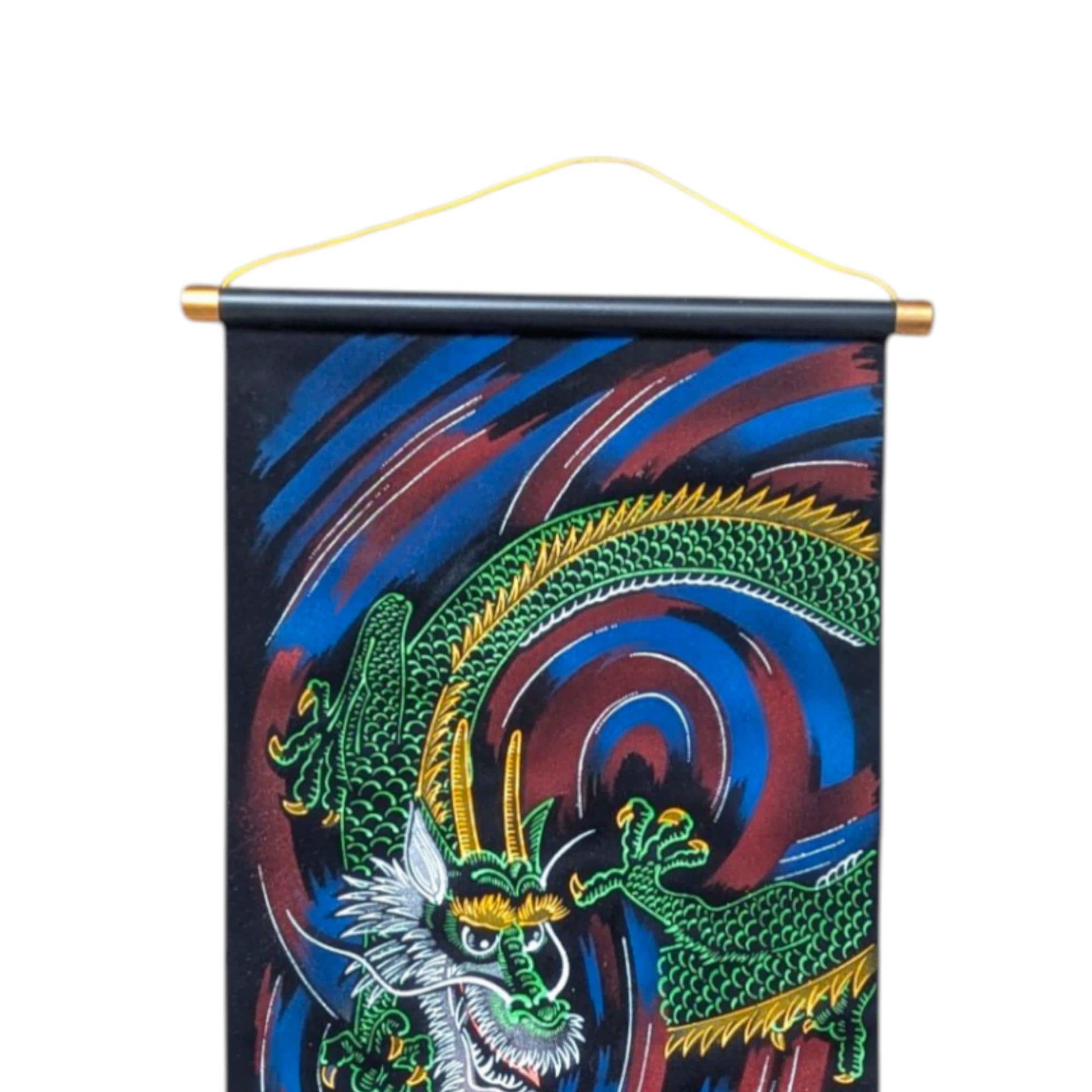 Vintage Japanese Dragon Tiger Velvet Handpainted Scroll Wall Art