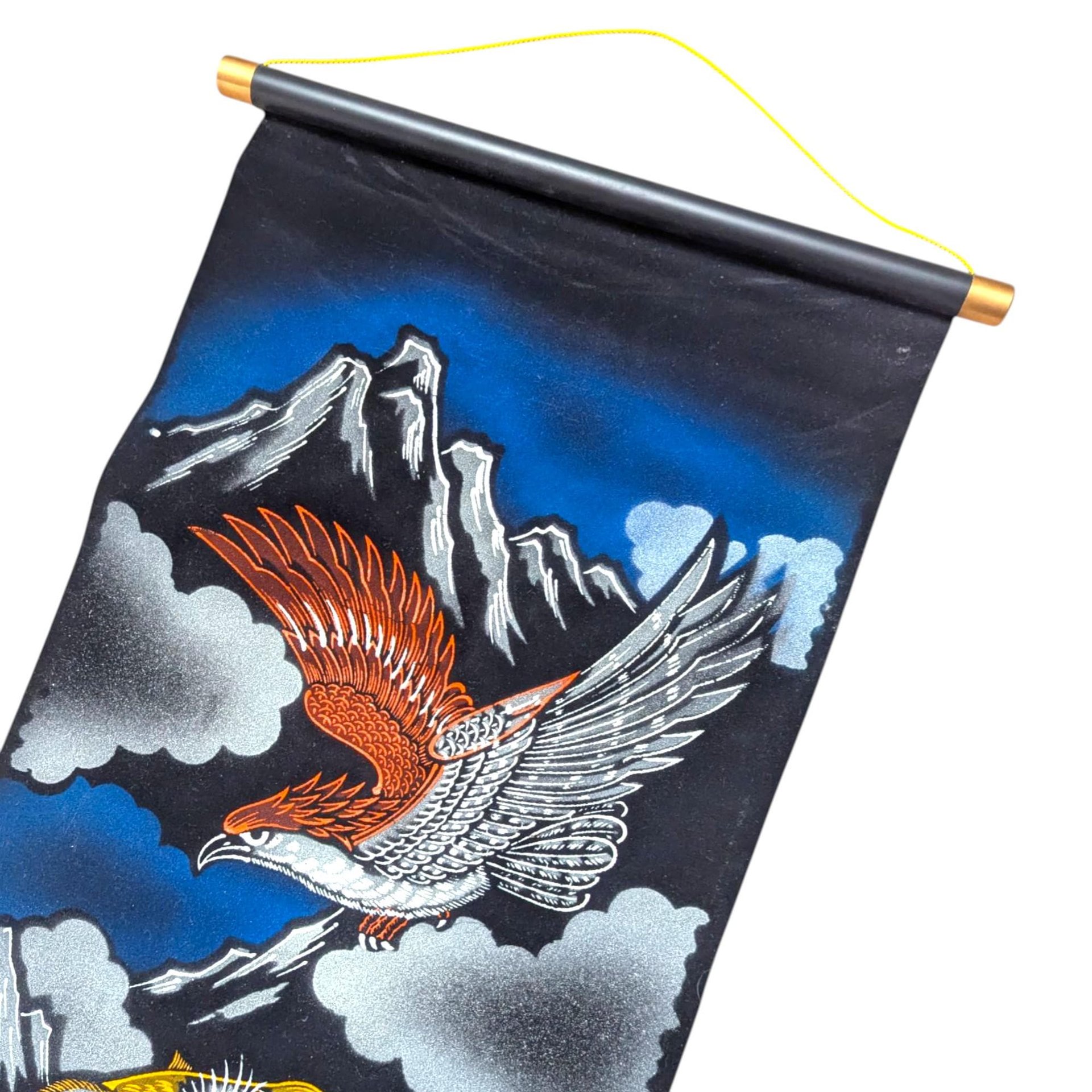 Vintage Japanese Tiger Eagle Velvet Handpainted Scroll Wall Art
