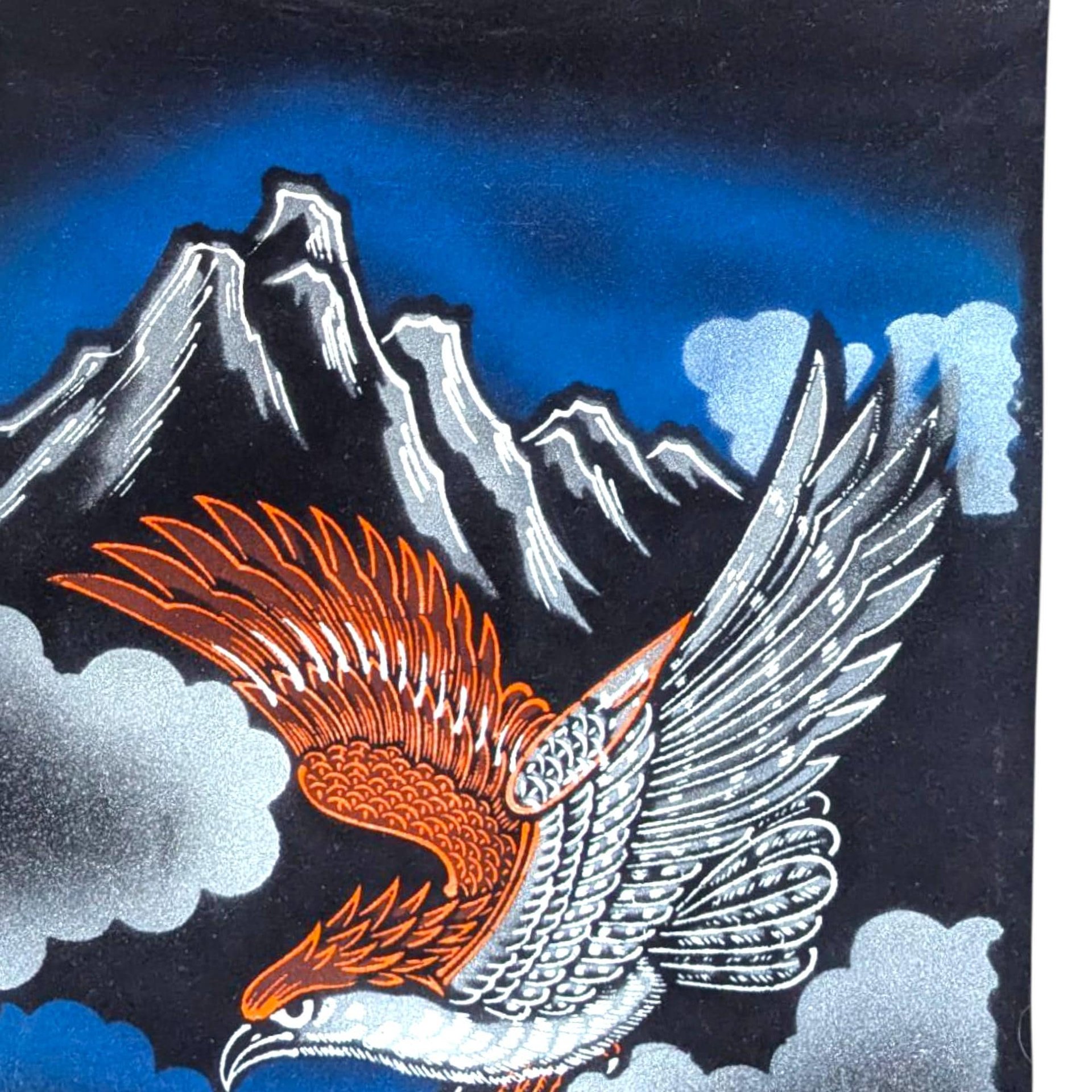 Vintage Japanese Tiger Eagle Velvet Handpainted Scroll Wall Art