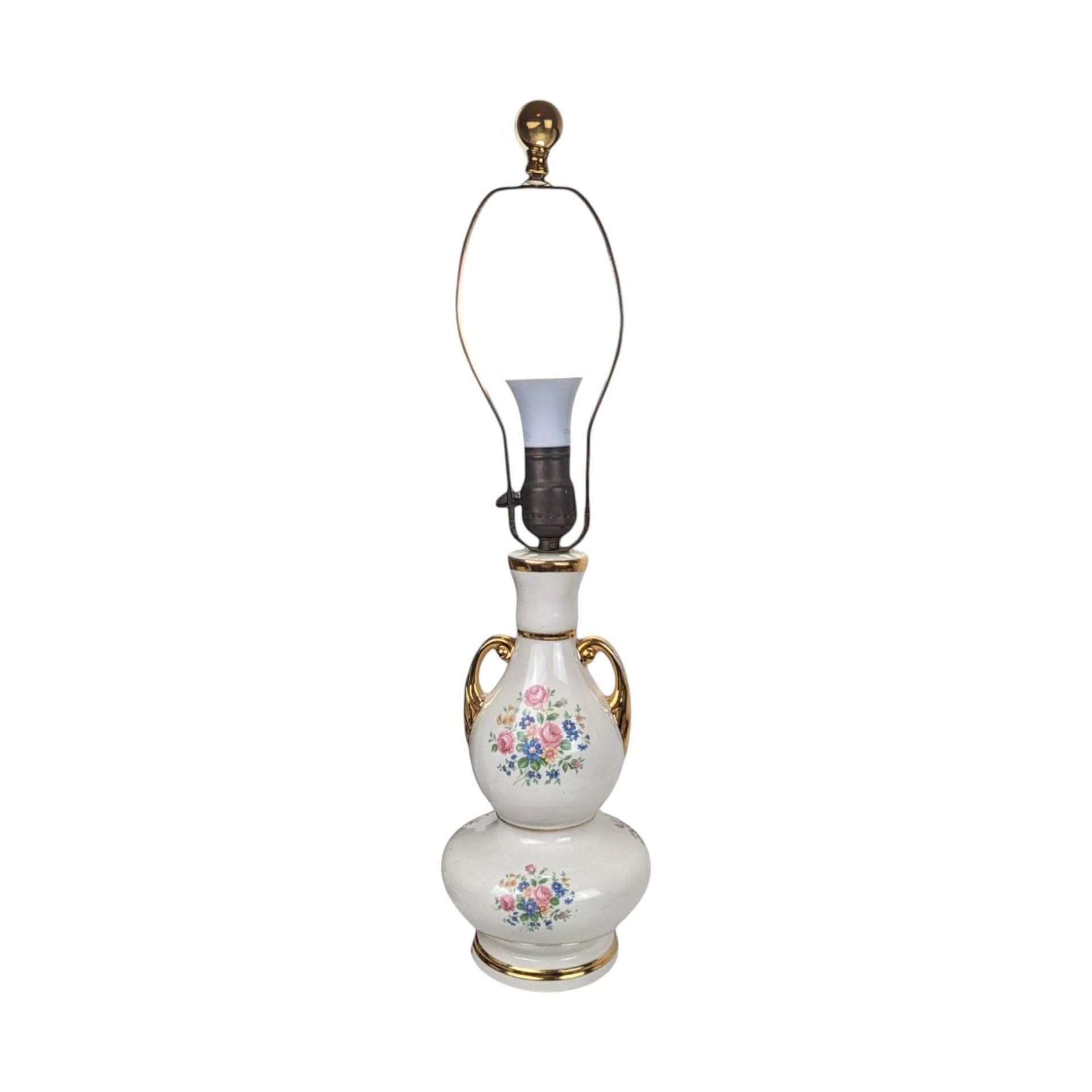 Vintage Floral Ceramic Table Lamp: Gold Accent Boudoir Lighting