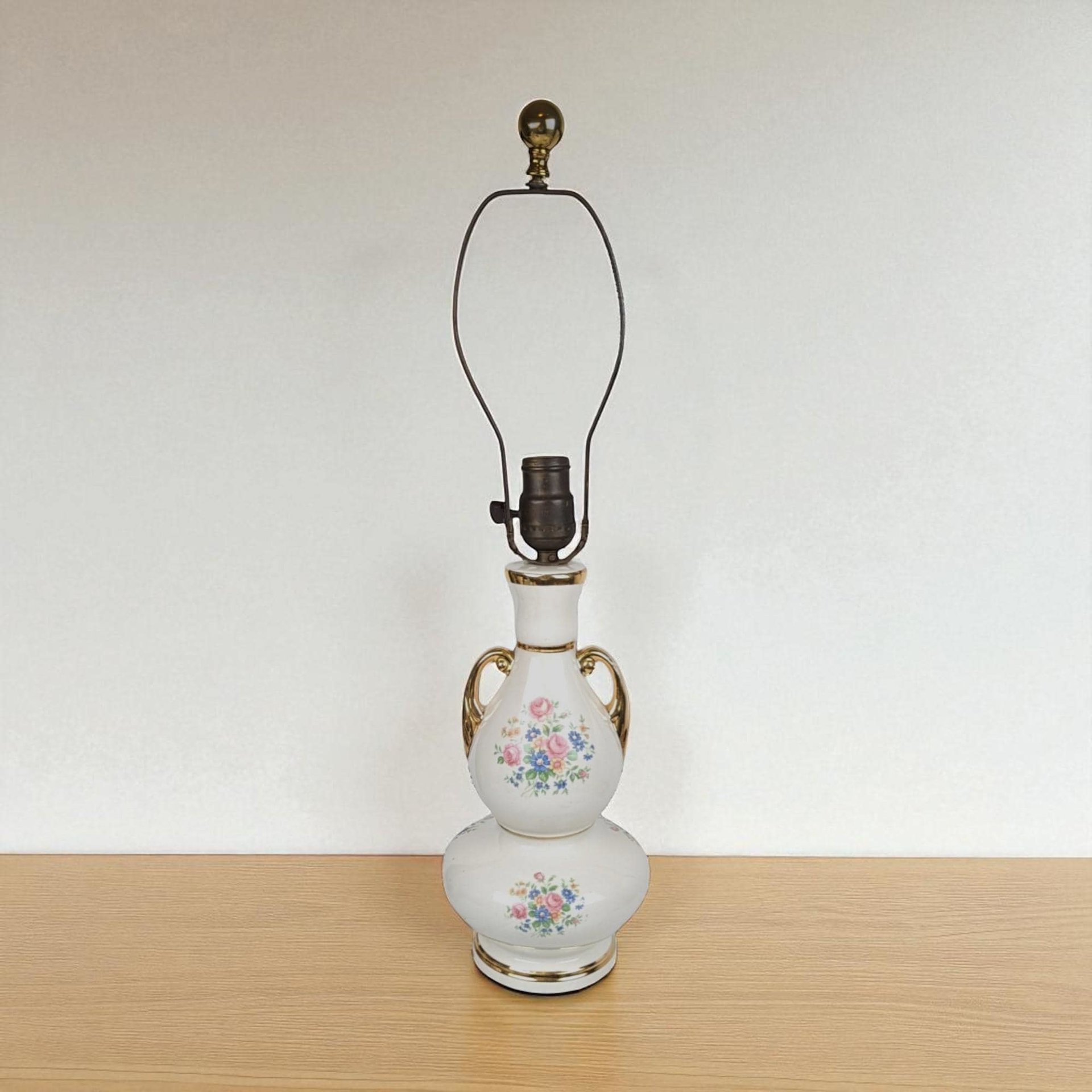 Vintage Floral Ceramic Table Lamp: Gold Accent Boudoir Lighting