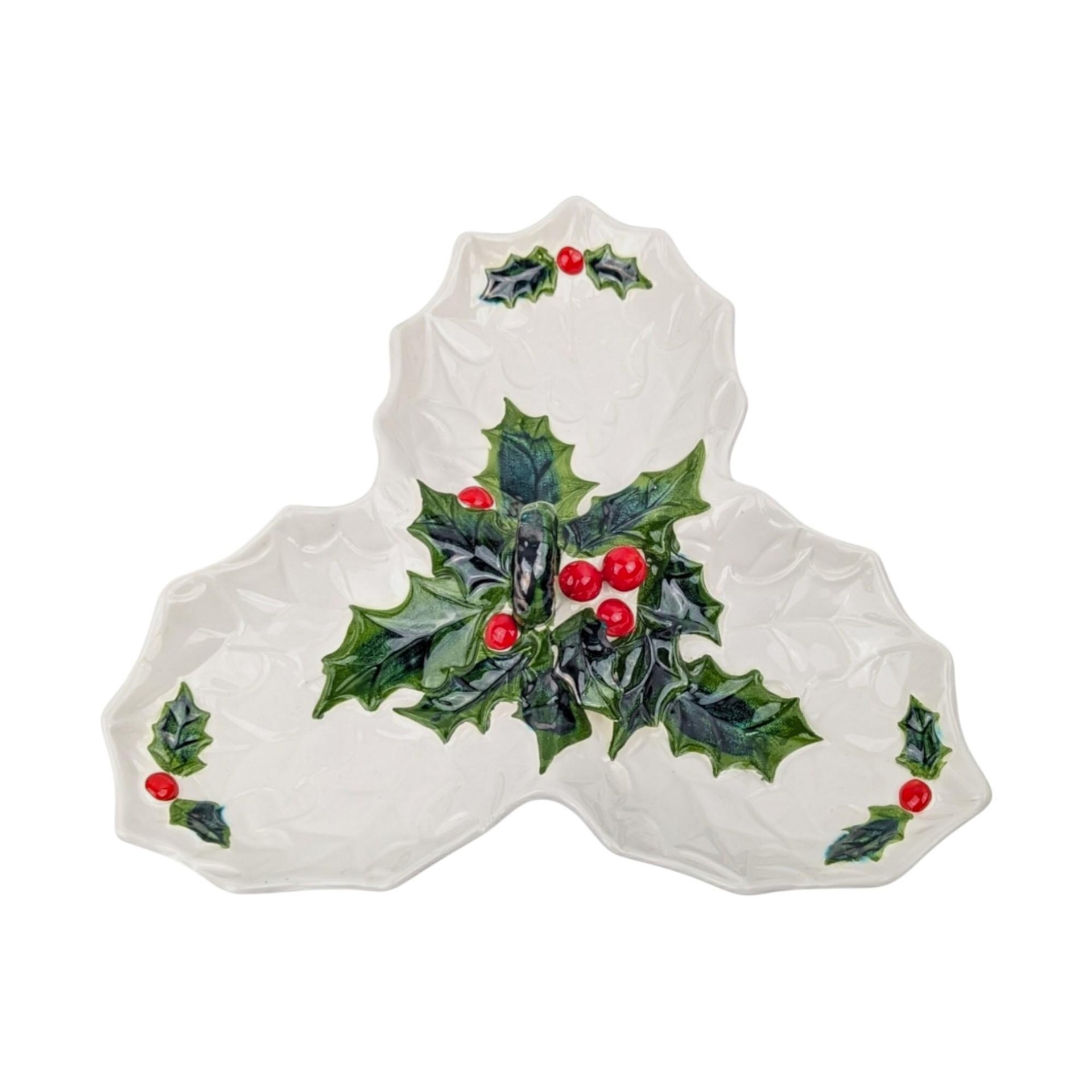 Vintage 1970s Holly Berry Relish Dish: Lefton China Christmas Tableware