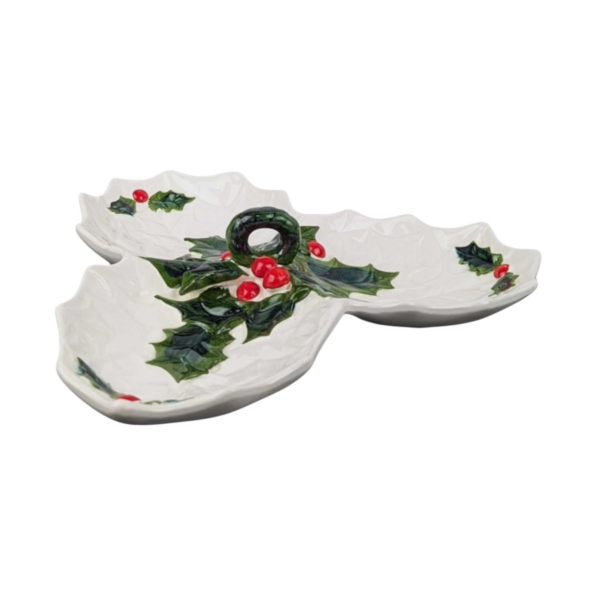 Vintage 1970s Holly Berry Relish Dish: Lefton China Christmas Tableware