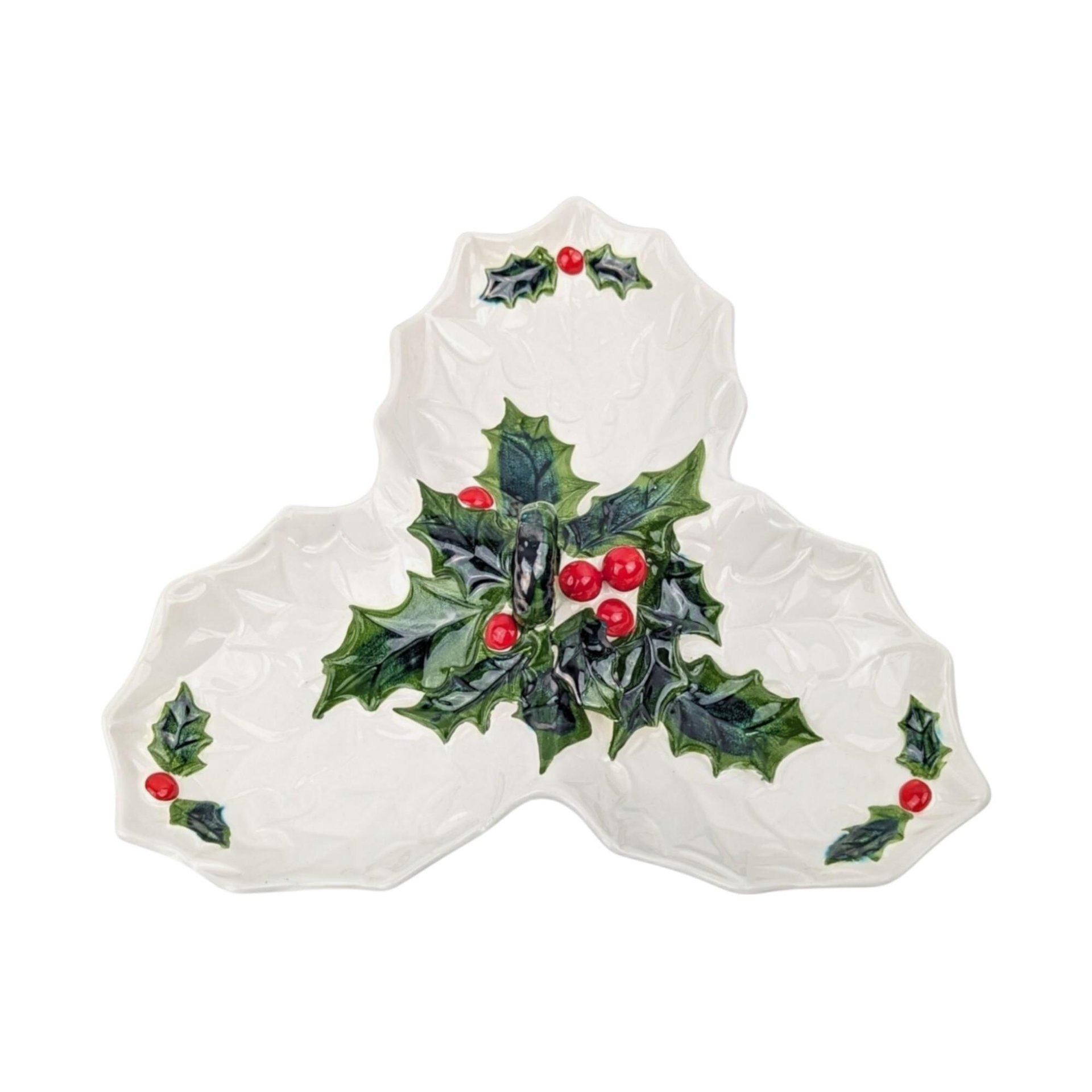 Vintage 1970s Holly Berry Relish Dish: Lefton China Christmas Tableware