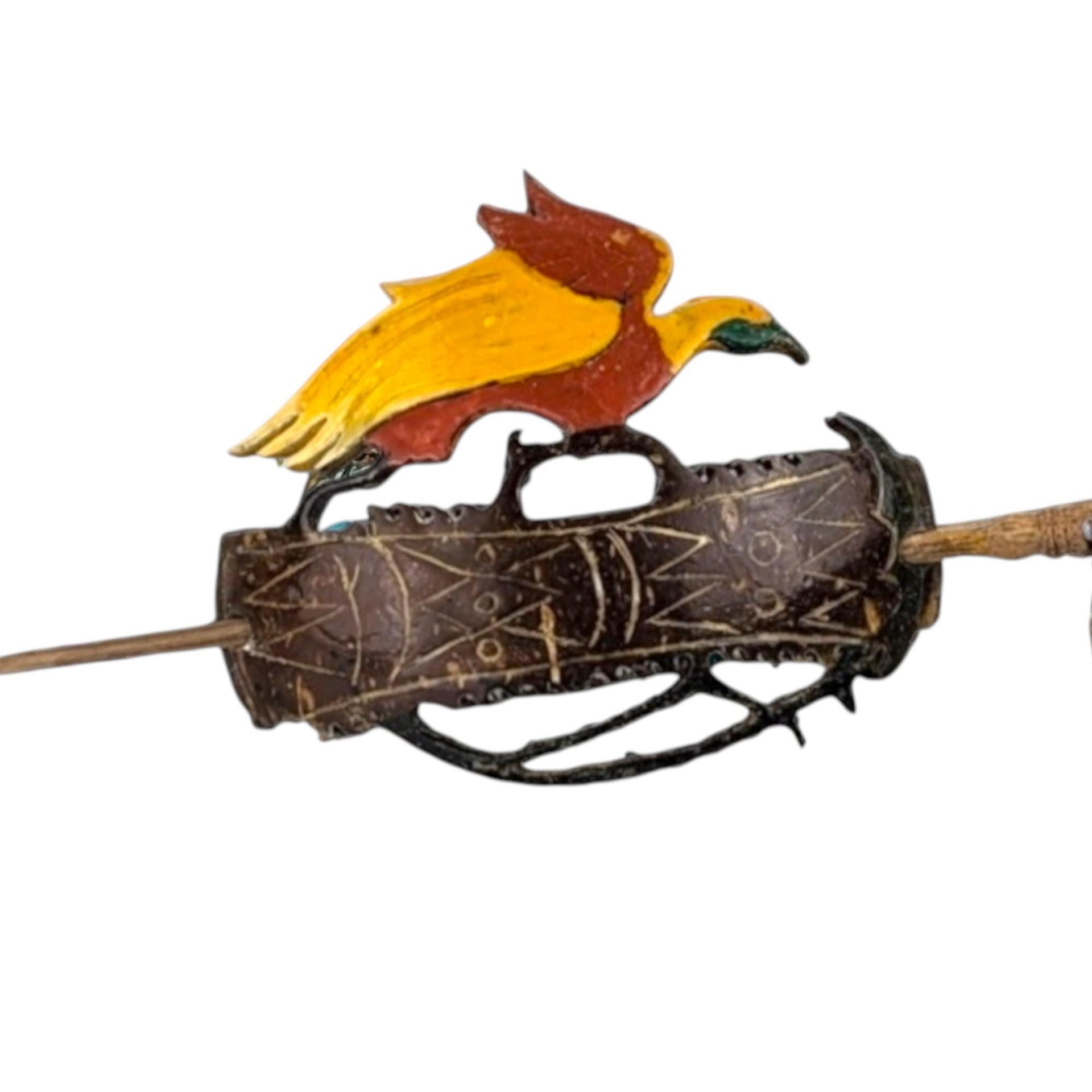 Vintage Wooden Bird Barrette: Boho Tribal Hair Clip