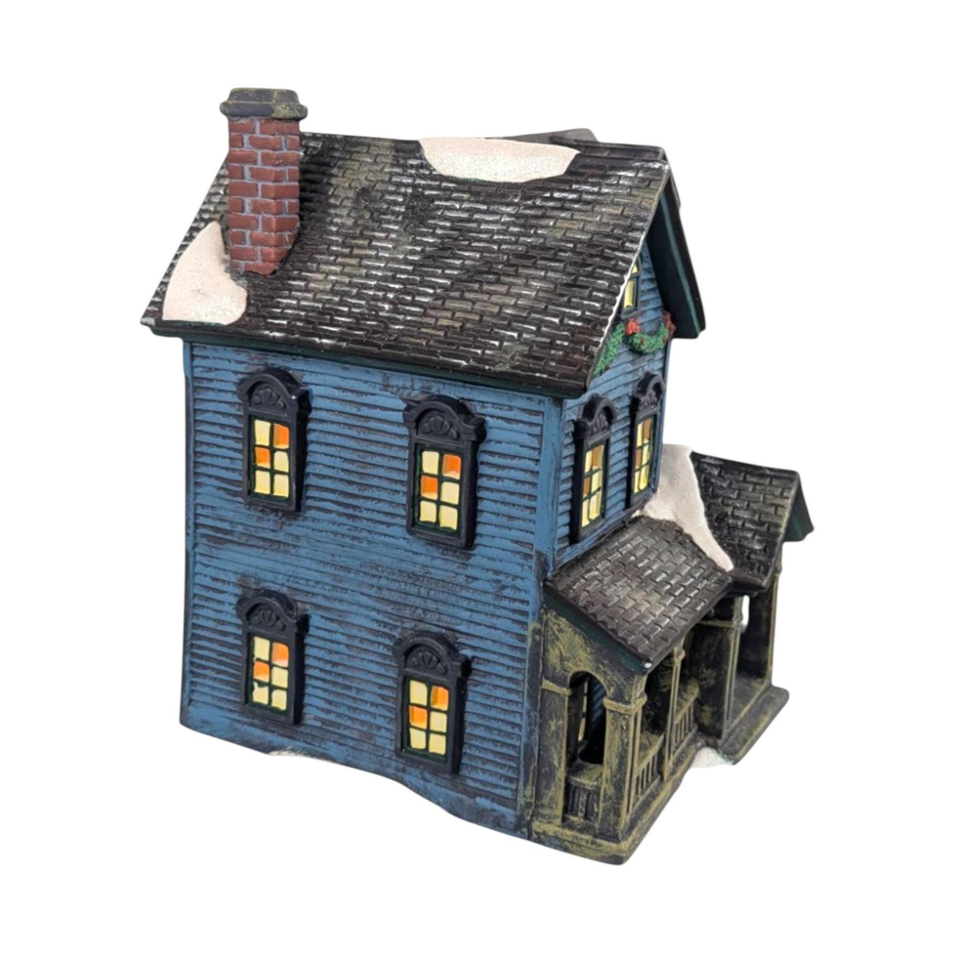 Vintage O'Well Lighted Blue Christmas Village House: Ceramic Holiday Decor