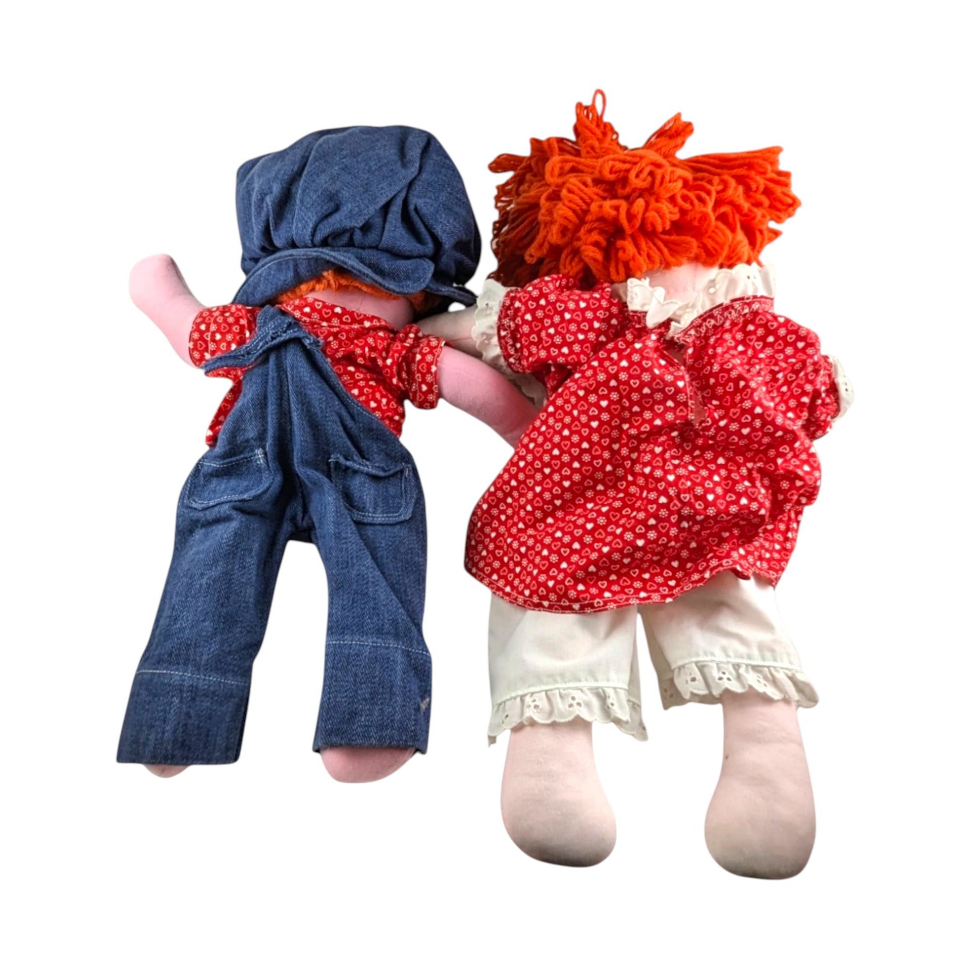 Handmade Raggedy Ann & Andy Dolls: Vintage Plush Pair, 18"