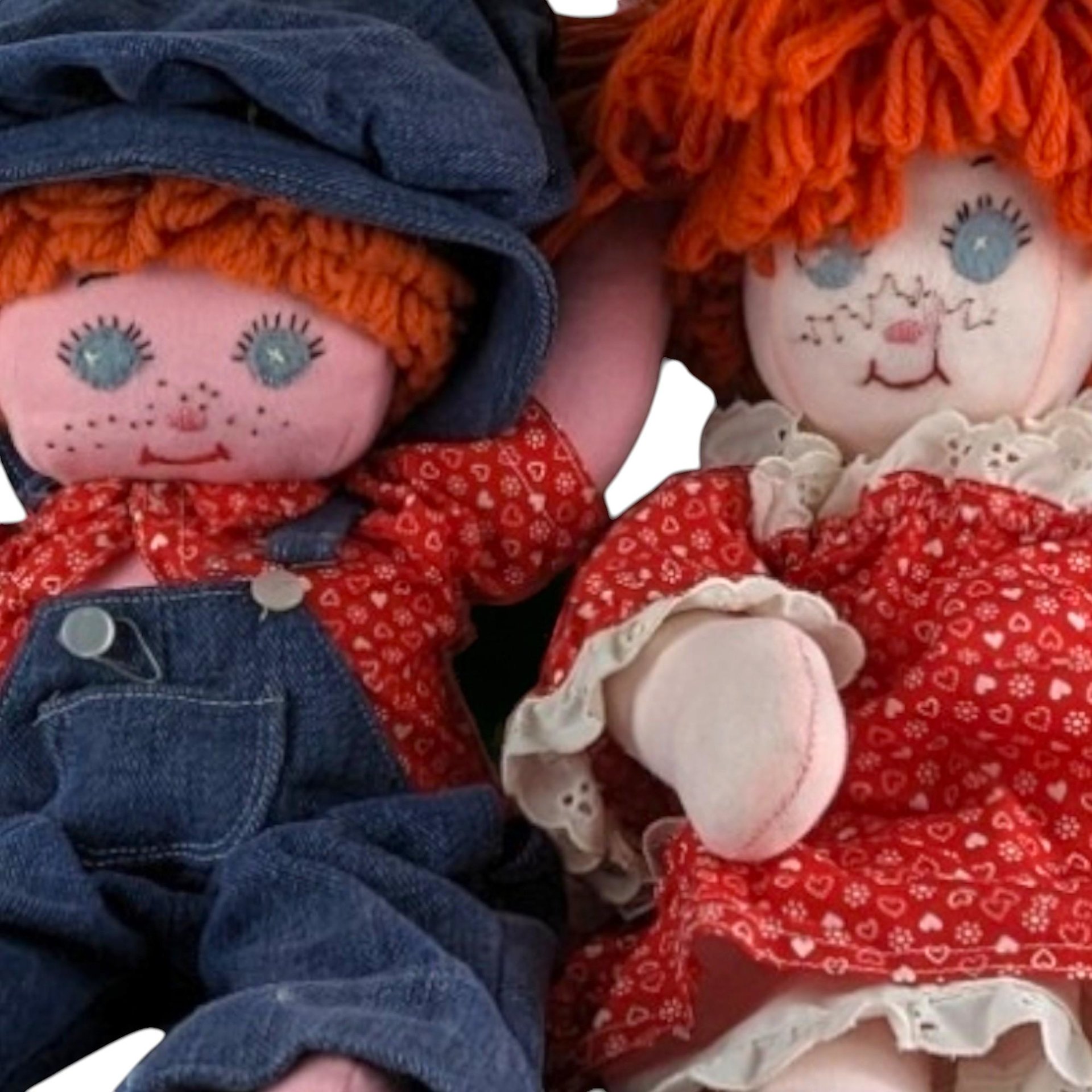 Handmade Raggedy Ann & Andy Dolls: Vintage Plush Pair, 18"