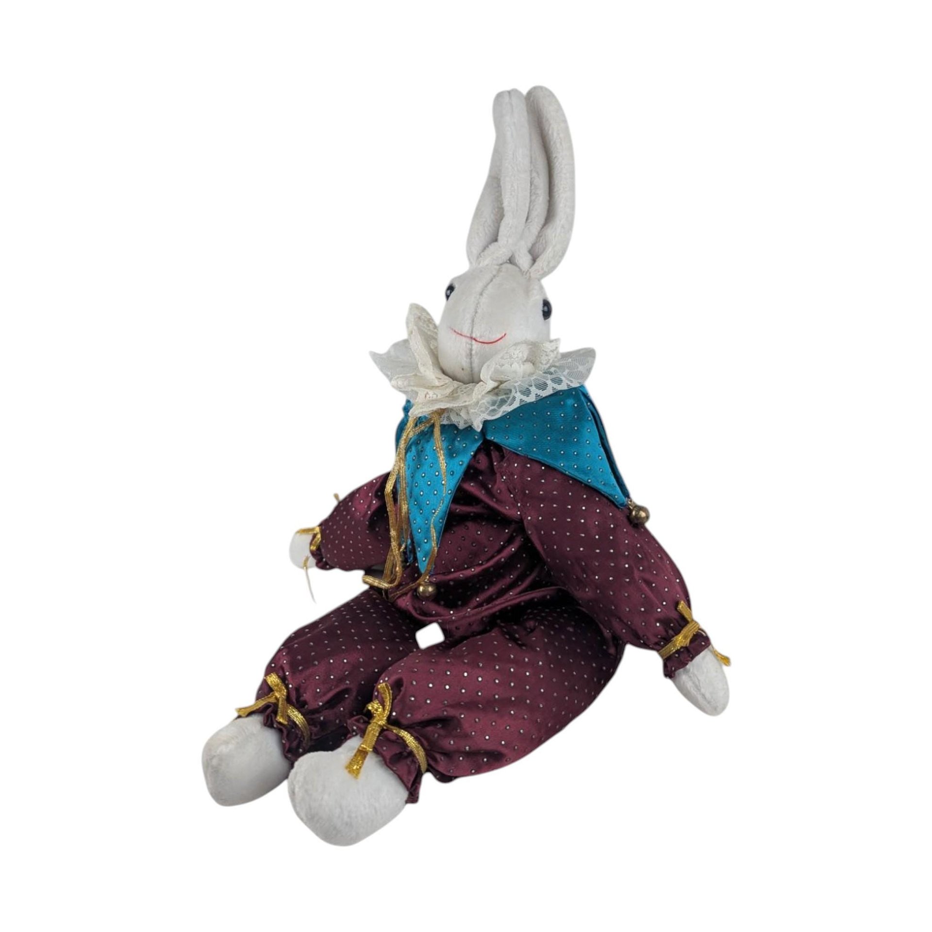 Vintage Harlequin Bunny Plush: Limited Edition Jester Rabbit Shelf Sitter
