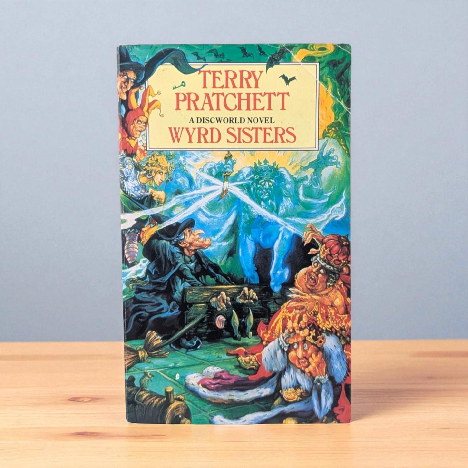 Vintage Wyrd Sisters Paperback, Terry Pratchett Discworld Novel, Josh Kirby Art, Granny Weatherwax Witches Book, 1989 Corgi Edition
