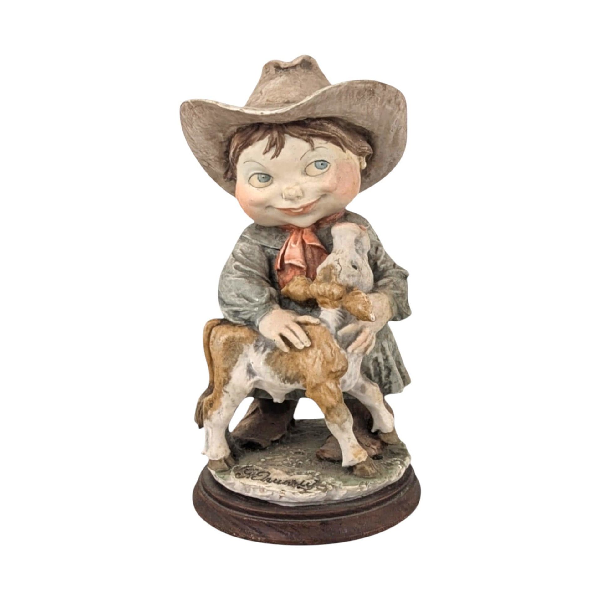 Vintage Giuseppe Armani Cowgirl Figurine: Gulliver's World Resin Statue