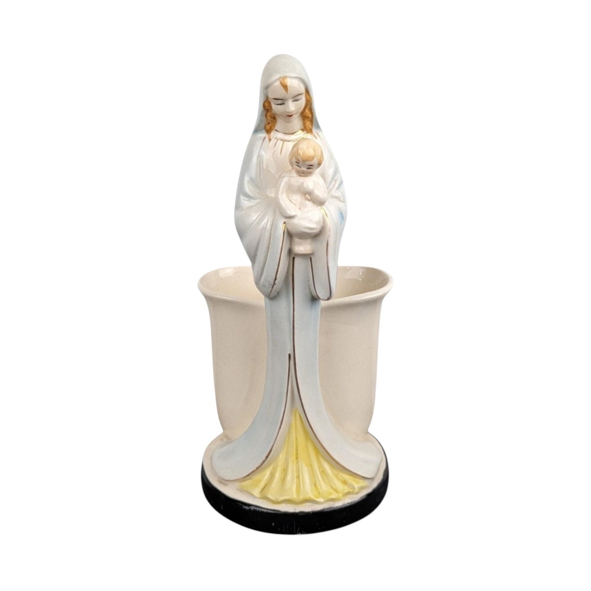 Vintage Madonna and Child Planter: Ceramic Virgin Mary, Made in Japan