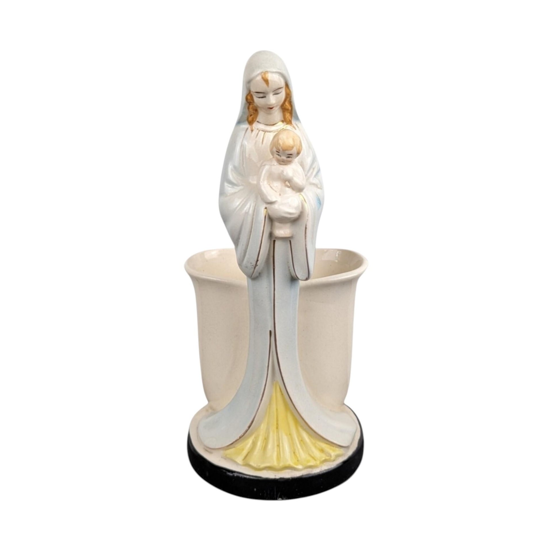 Vintage Madonna and Child Planter: Ceramic Virgin Mary, Made in Japan