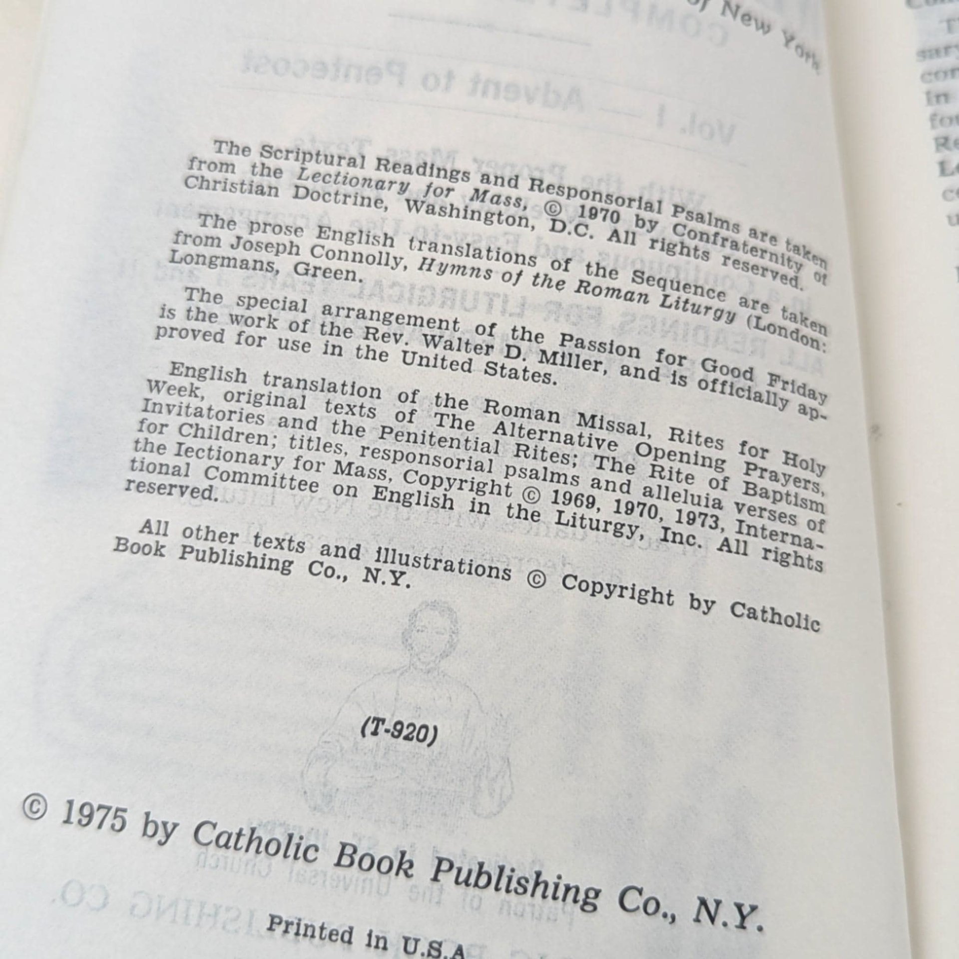 Vintage 1975 St Joseph Weekday Missal Vol 1, Catholic Prayer Book, Post Vatican II Liturgy, Advent to Pentecost Edition, Religious Gift