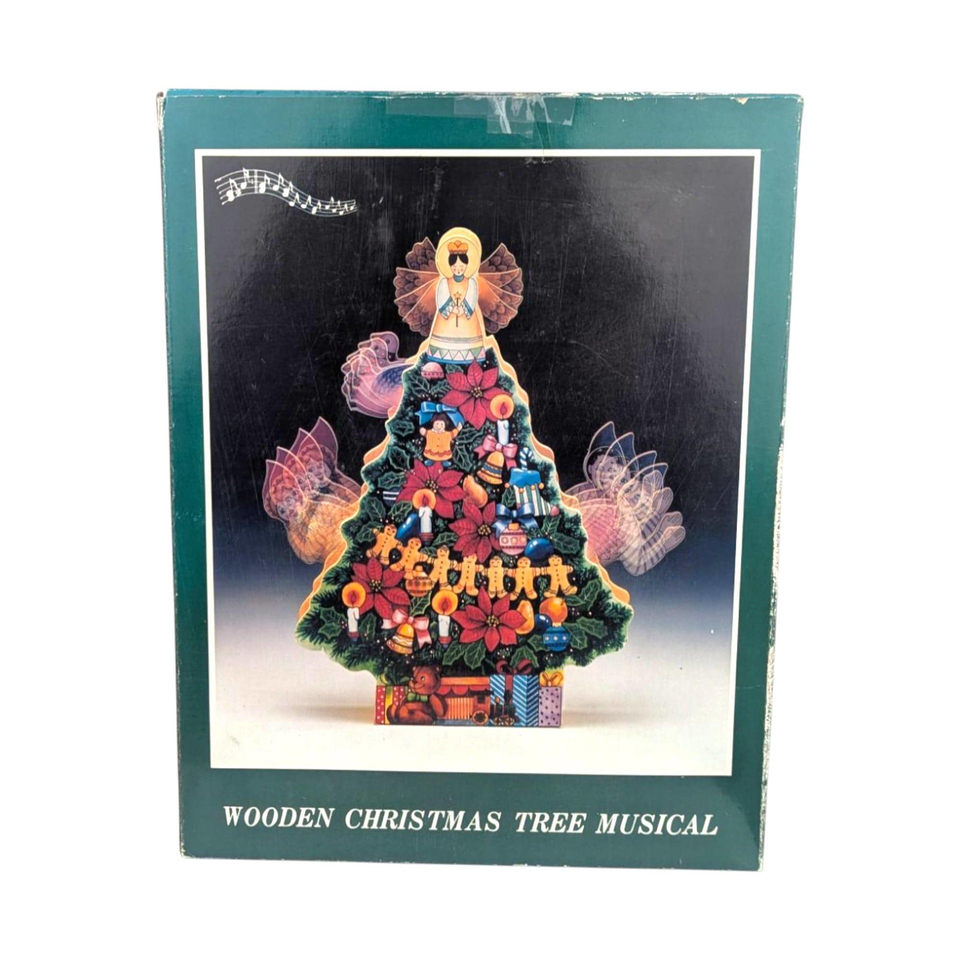 Vintage Wooden Christmas Tree Musical Box: Plays White Christmas