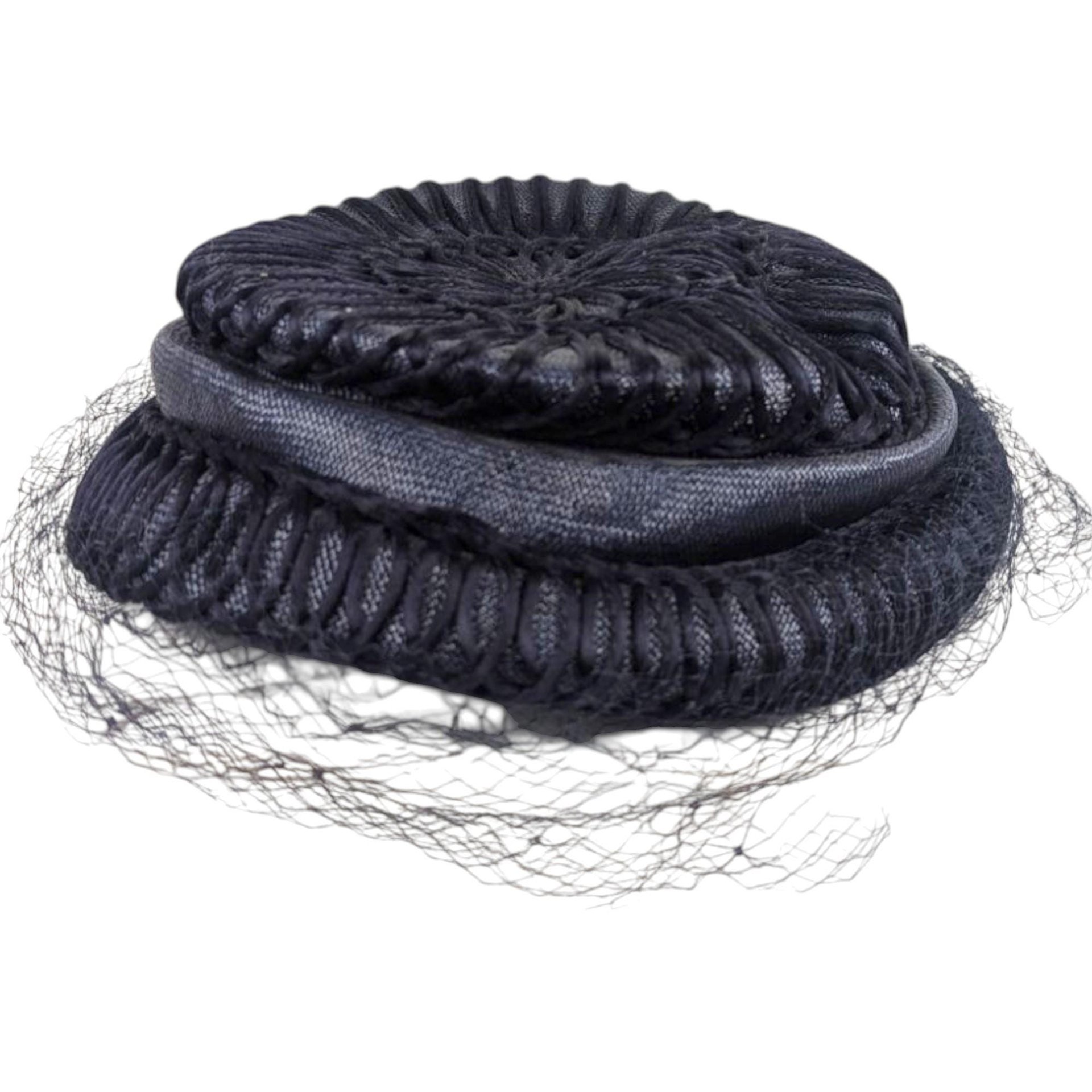 1950s Navy Blue Woven Cocktail Hat: Vintage Pinehurst Millinery with Net Veil