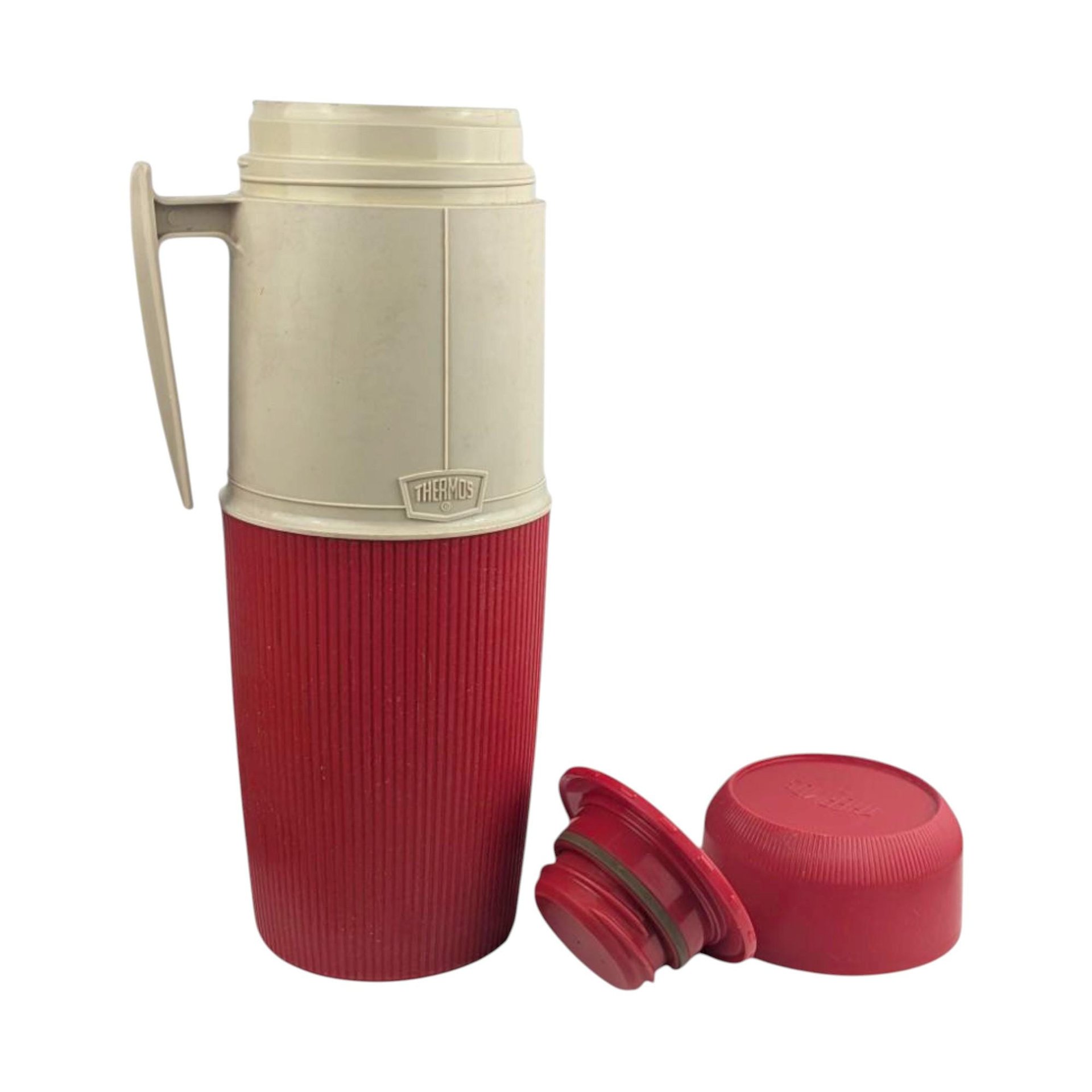 Vintage 1960s Thermos Vacuum Bottle: Red & White Camping Jug with Original Box