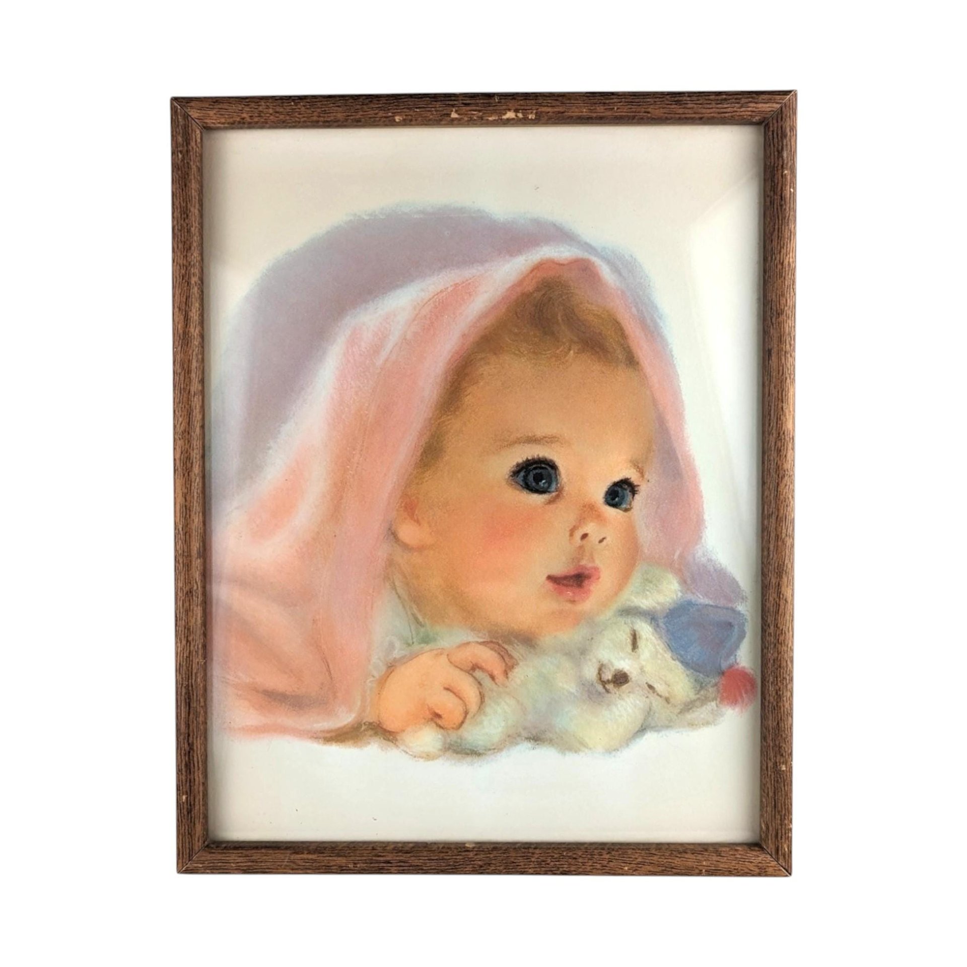 Vintage 1960s Framed Baby Print: Northern Tissue Advertisement Nursery Decor