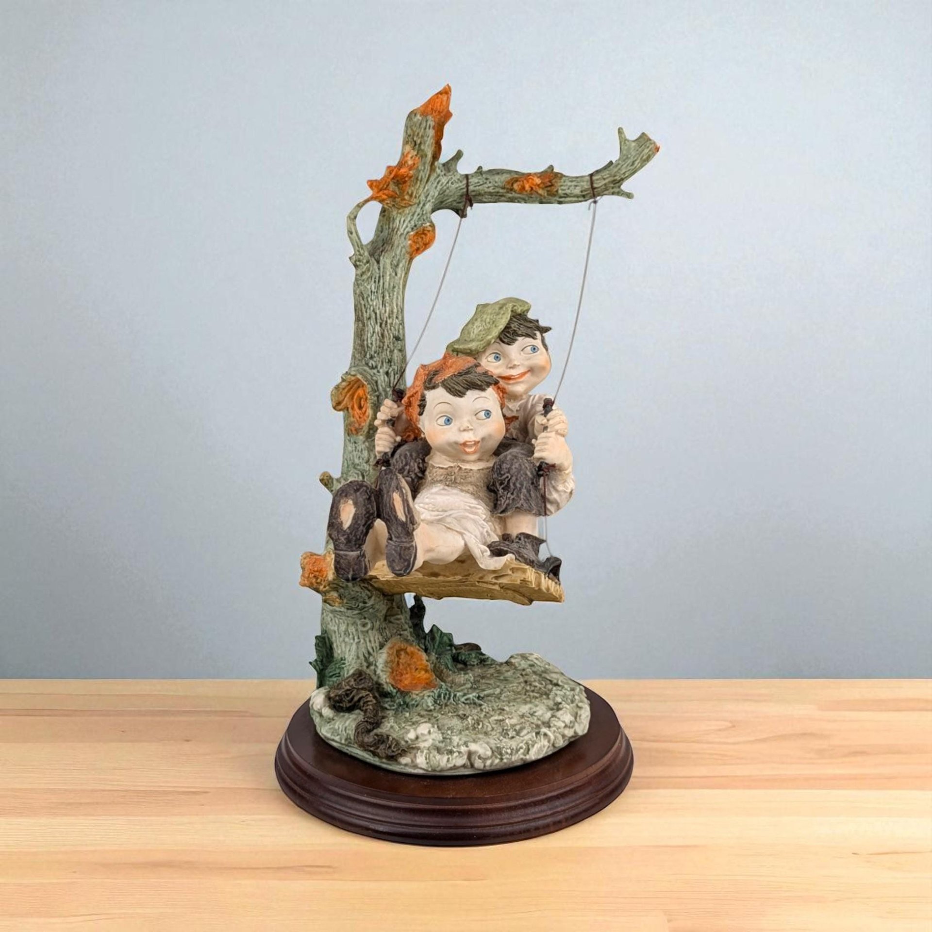 Vintage Children on Swing Figurine: Giuseppe Armani Gulliver's World 14" Resin Statue