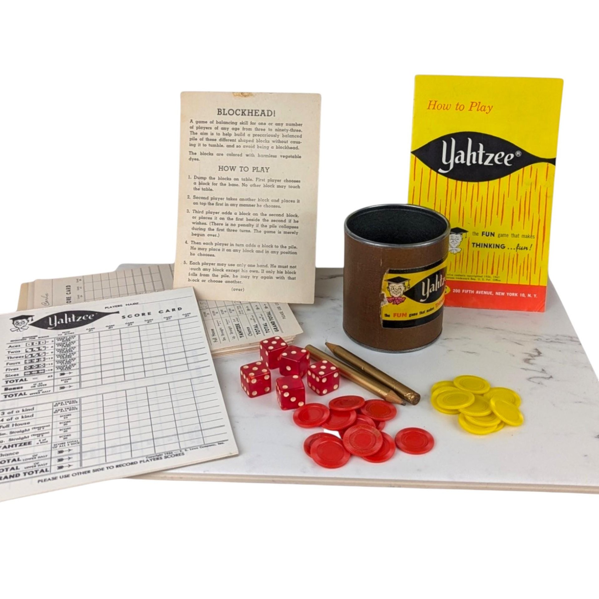 Vintage 1956 Yahtzee Game: Lowe Co. Collectible Dice Game