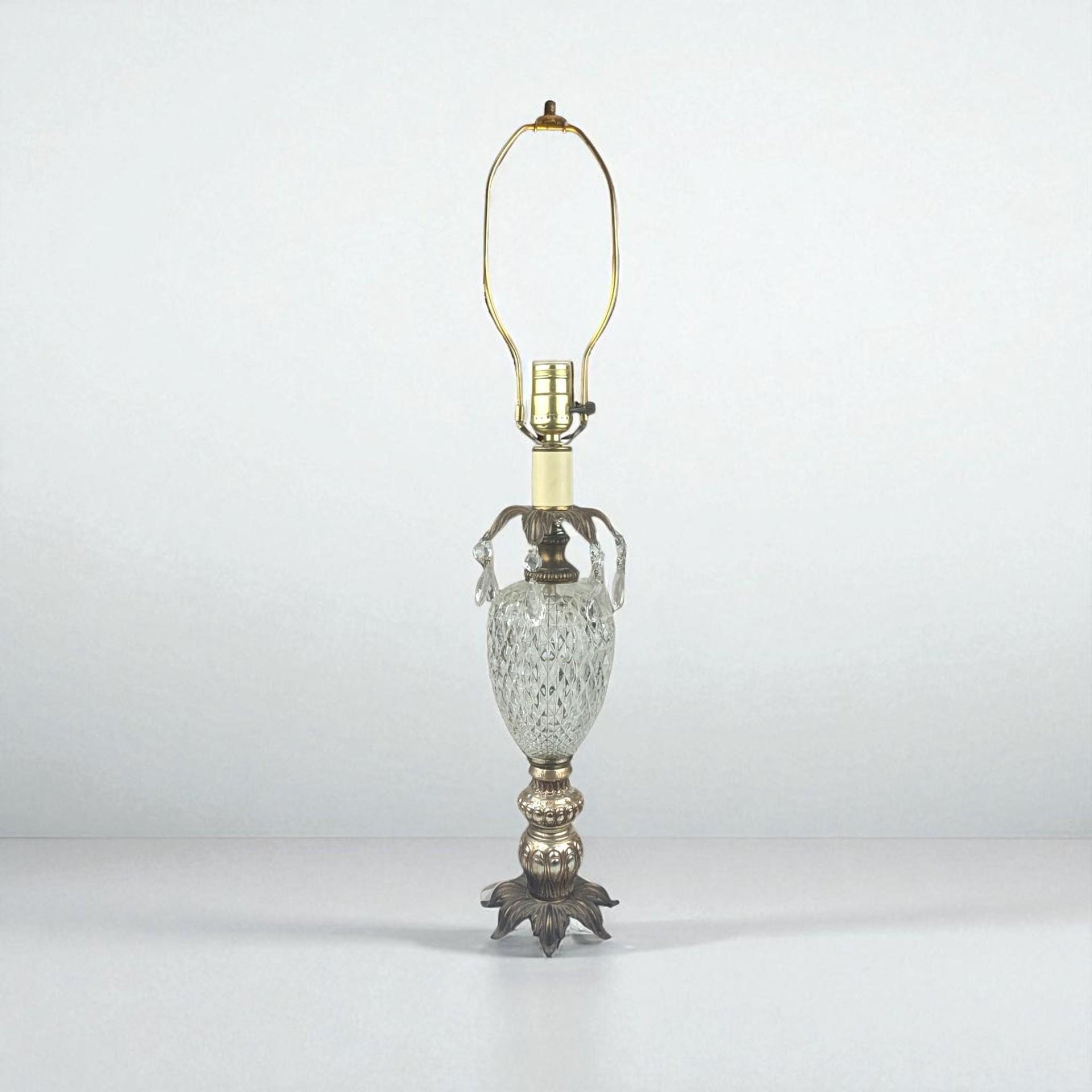 Vintage Cut Crystal Table Lamp with Prisms, Hollywood Regency Glass Lamp, Ornate Boudoir Accent Lighting for Bedroom, French Country Decor